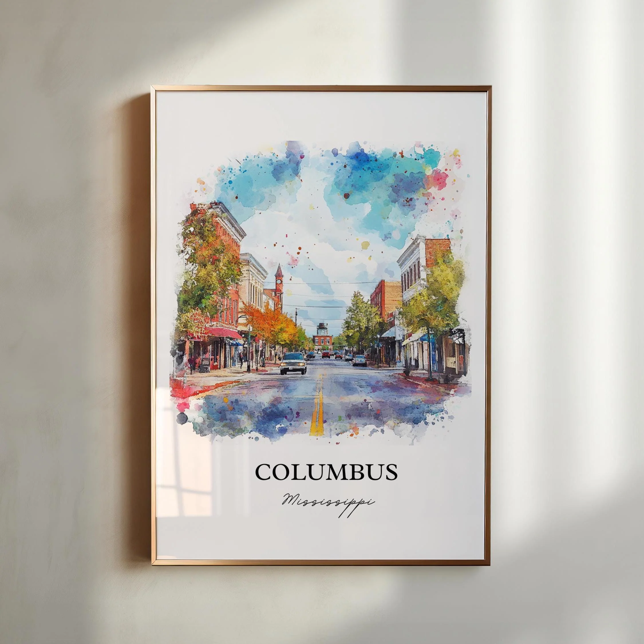Columbus, Mississippi, USA – Watercolor Art Print