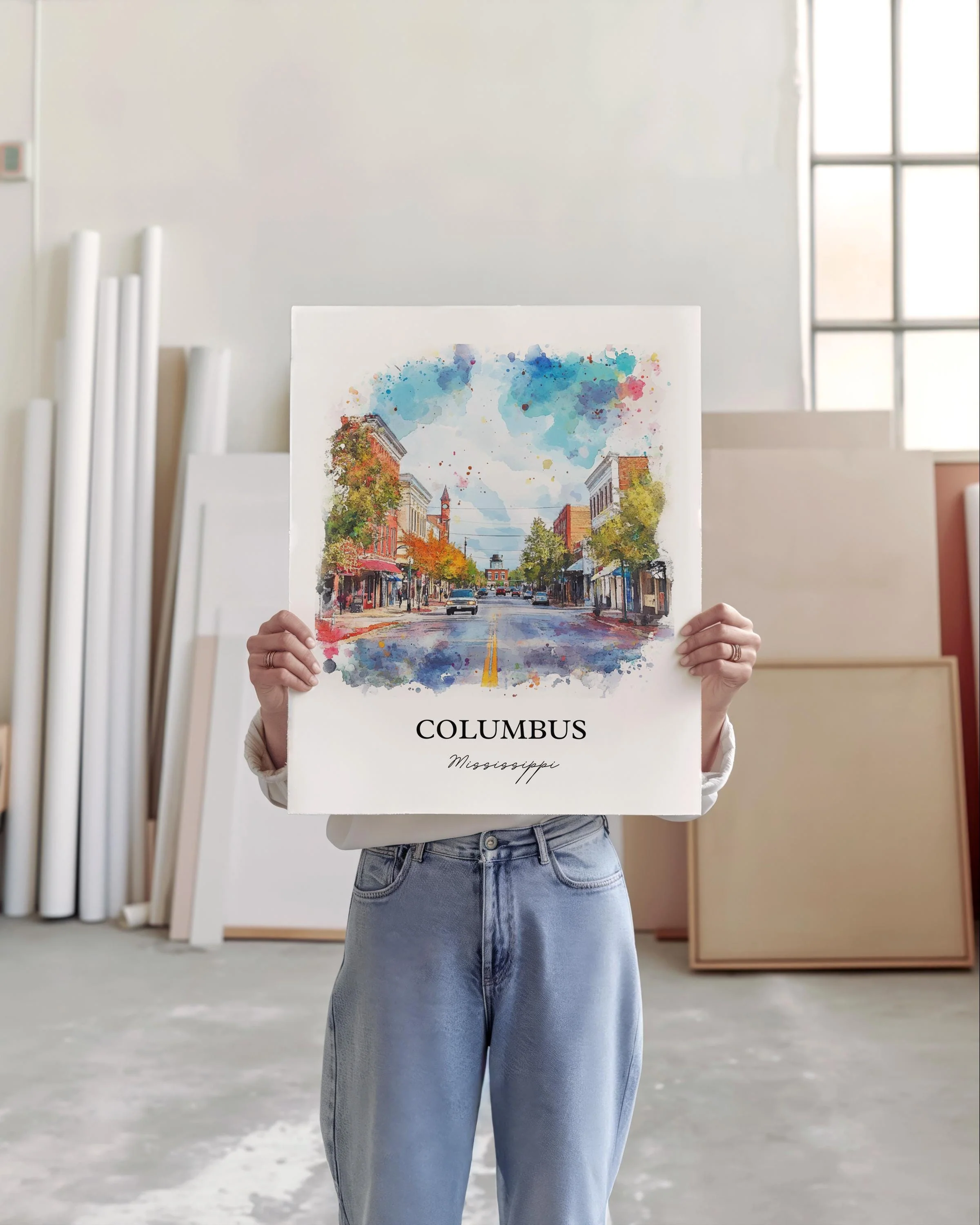 Columbus, Mississippi, USA – Watercolor Art Print - Image 3
