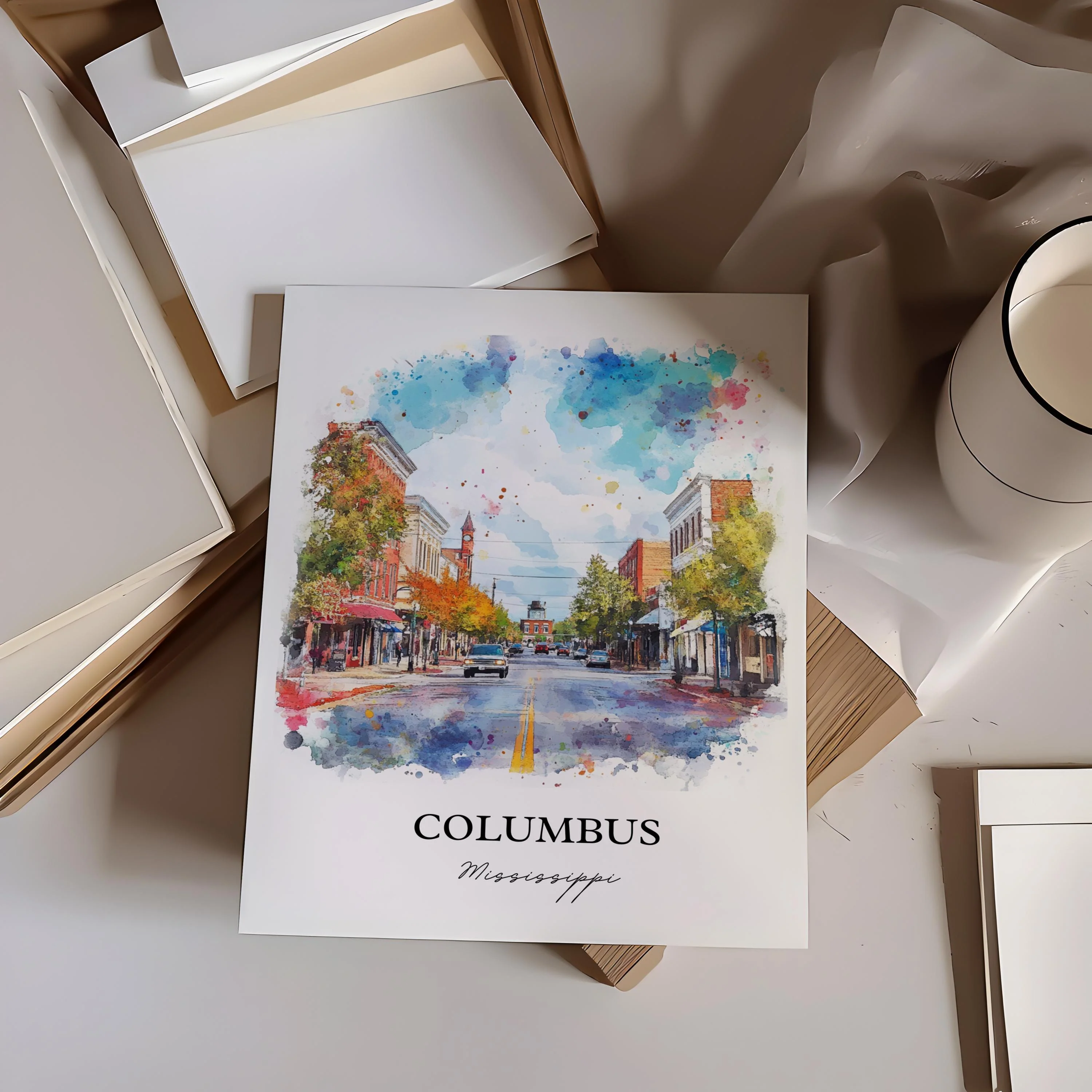 Columbus, Mississippi, USA – Watercolor Art Print - Image 4