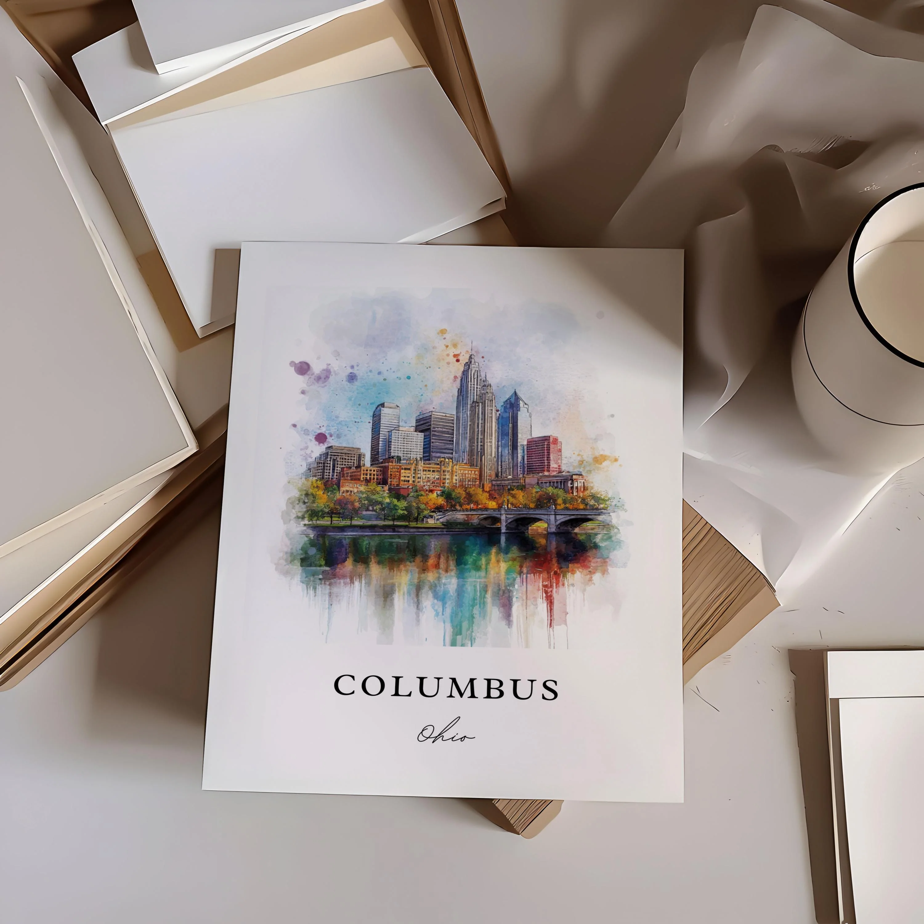 Columbus, Ohio – Watercolor Art Print - Image 2
