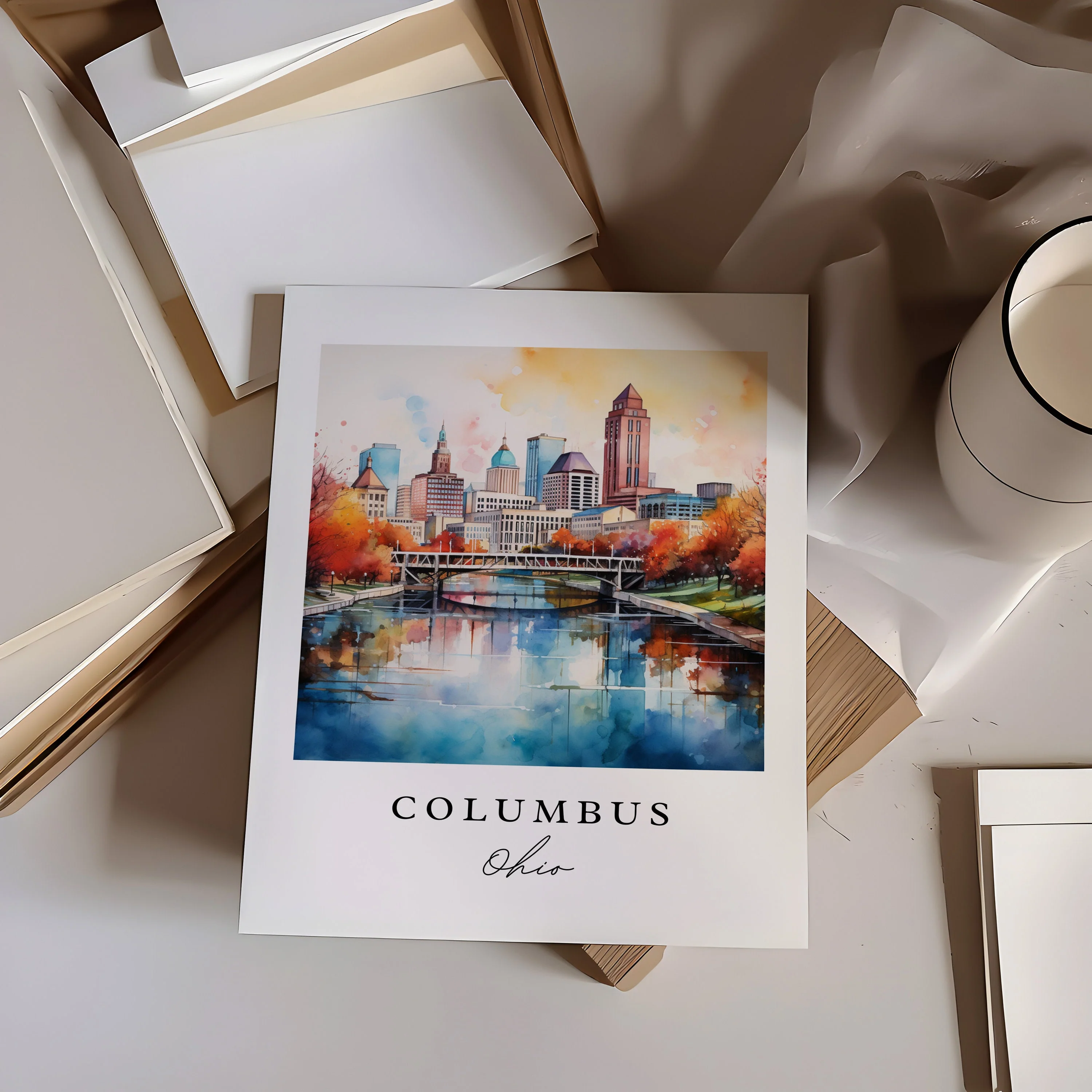 Columbus, Ohio – Watercolor Art Print - Image 2