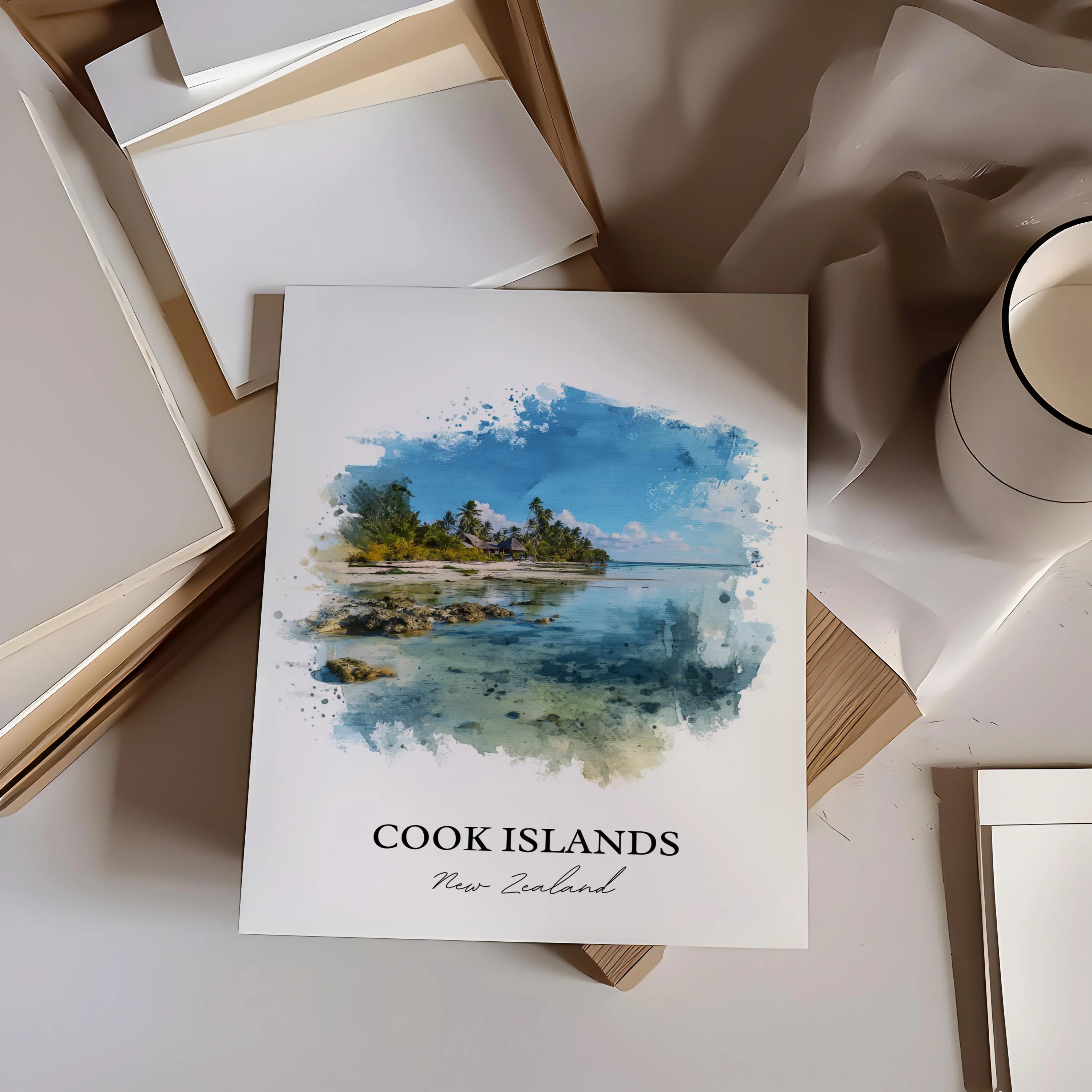 Cook Islands, New Zealand – Watercolor Art Print - Image 6