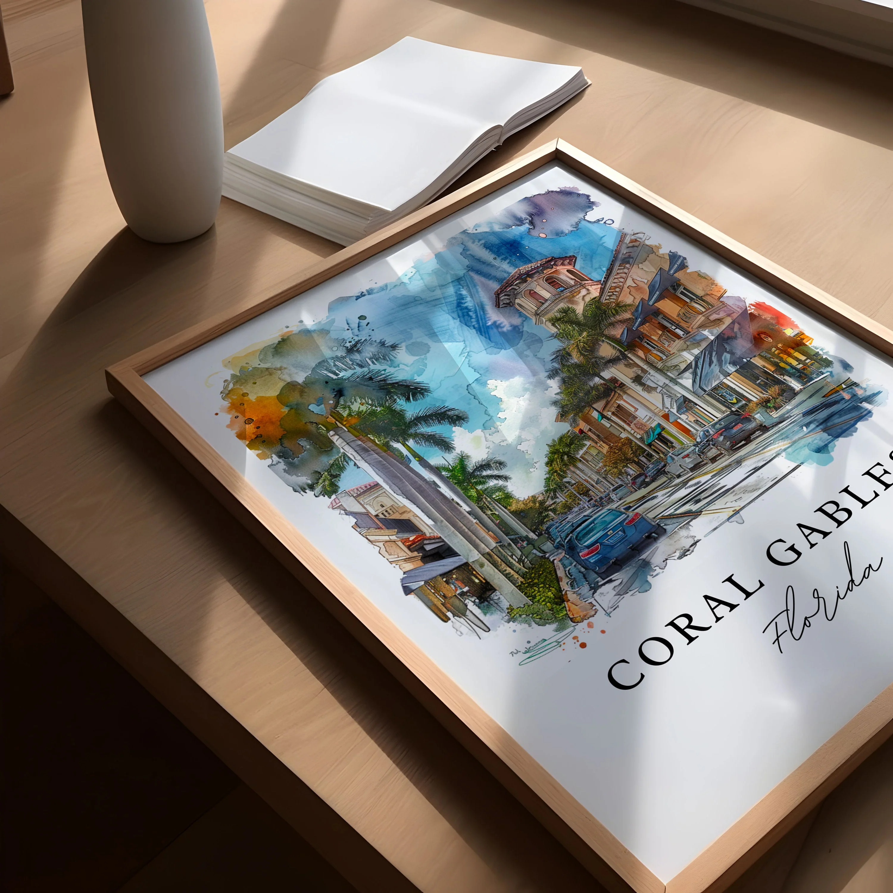 Coral Gables, Florida, Florida – Watercolor Art Print - Image 3