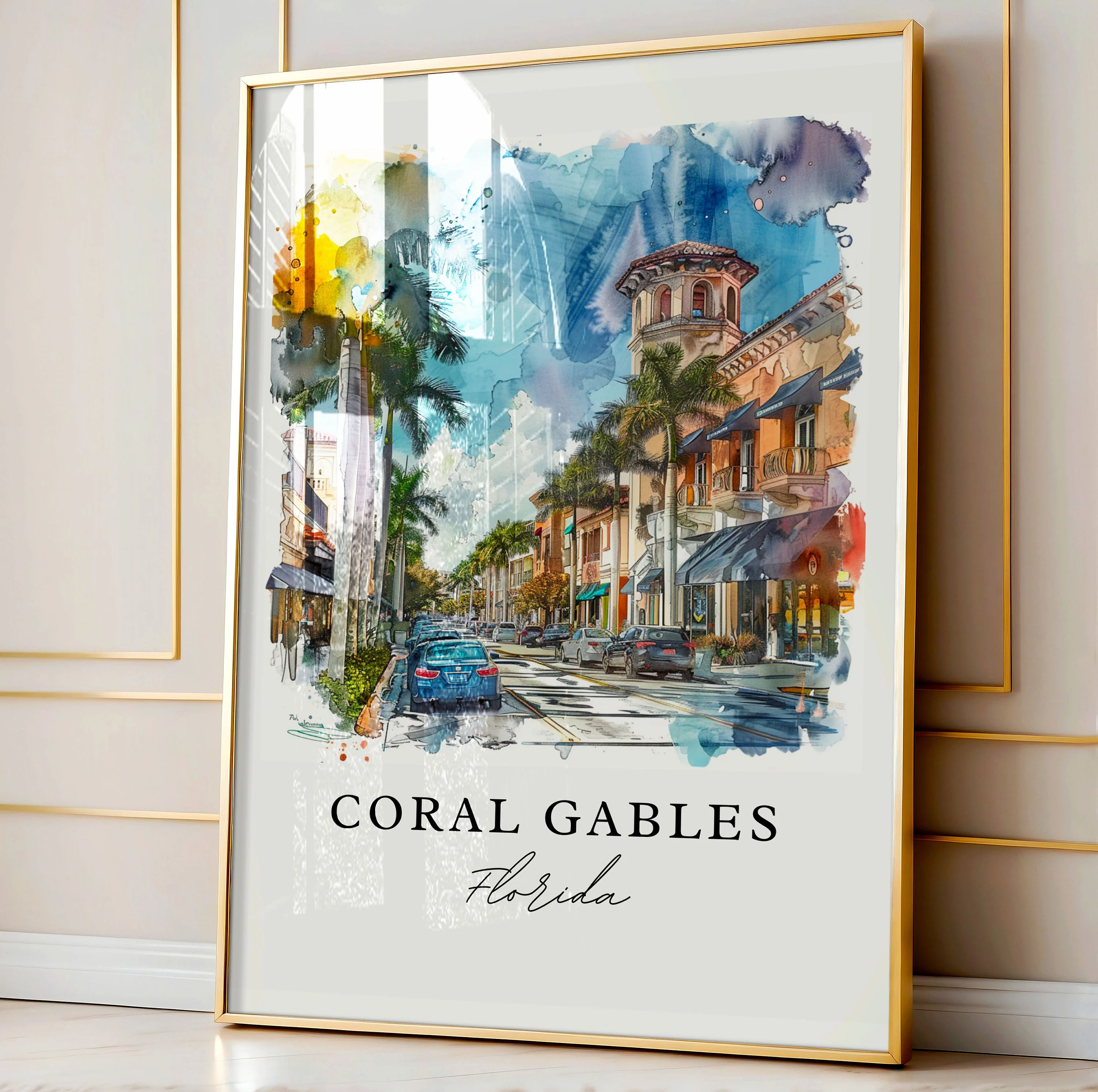 Coral Gables, Florida, Florida – Watercolor Art Print - Image 4