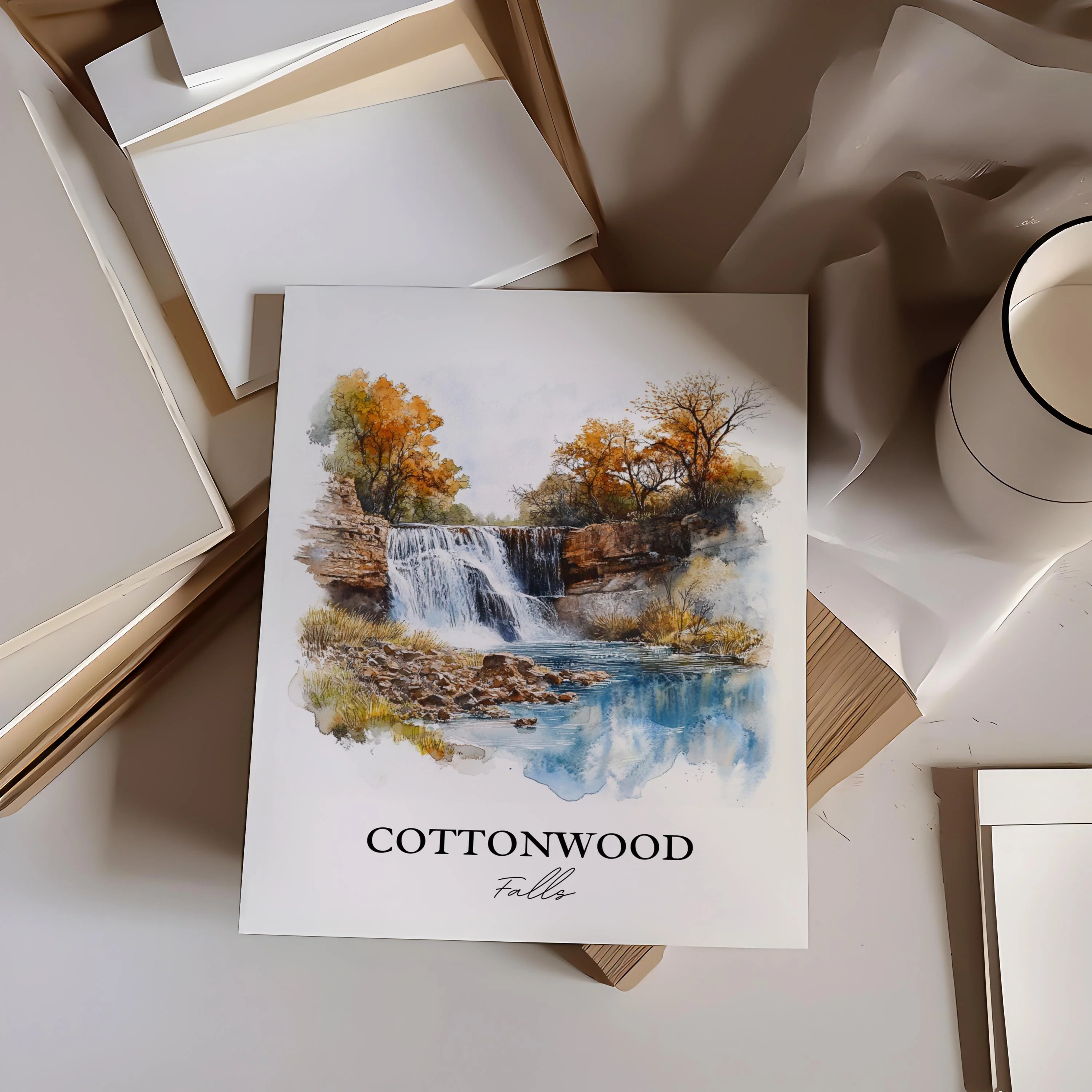 Cottonwood Falls, Kansas, USA – Watercolor Art Print - Image 6