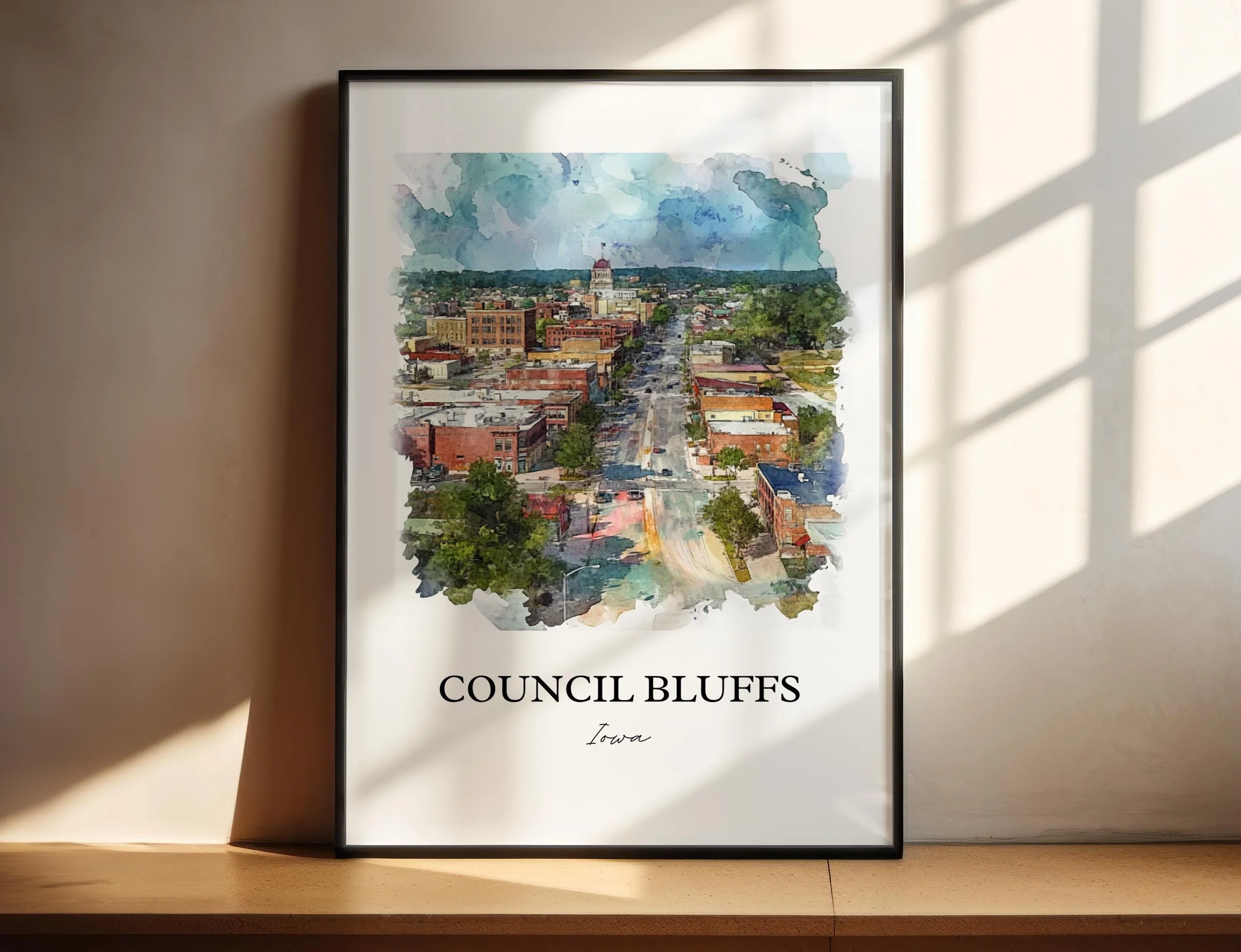 Council Bluffs, Iowa, Iowa – Watercolor Art Print - Image 3
