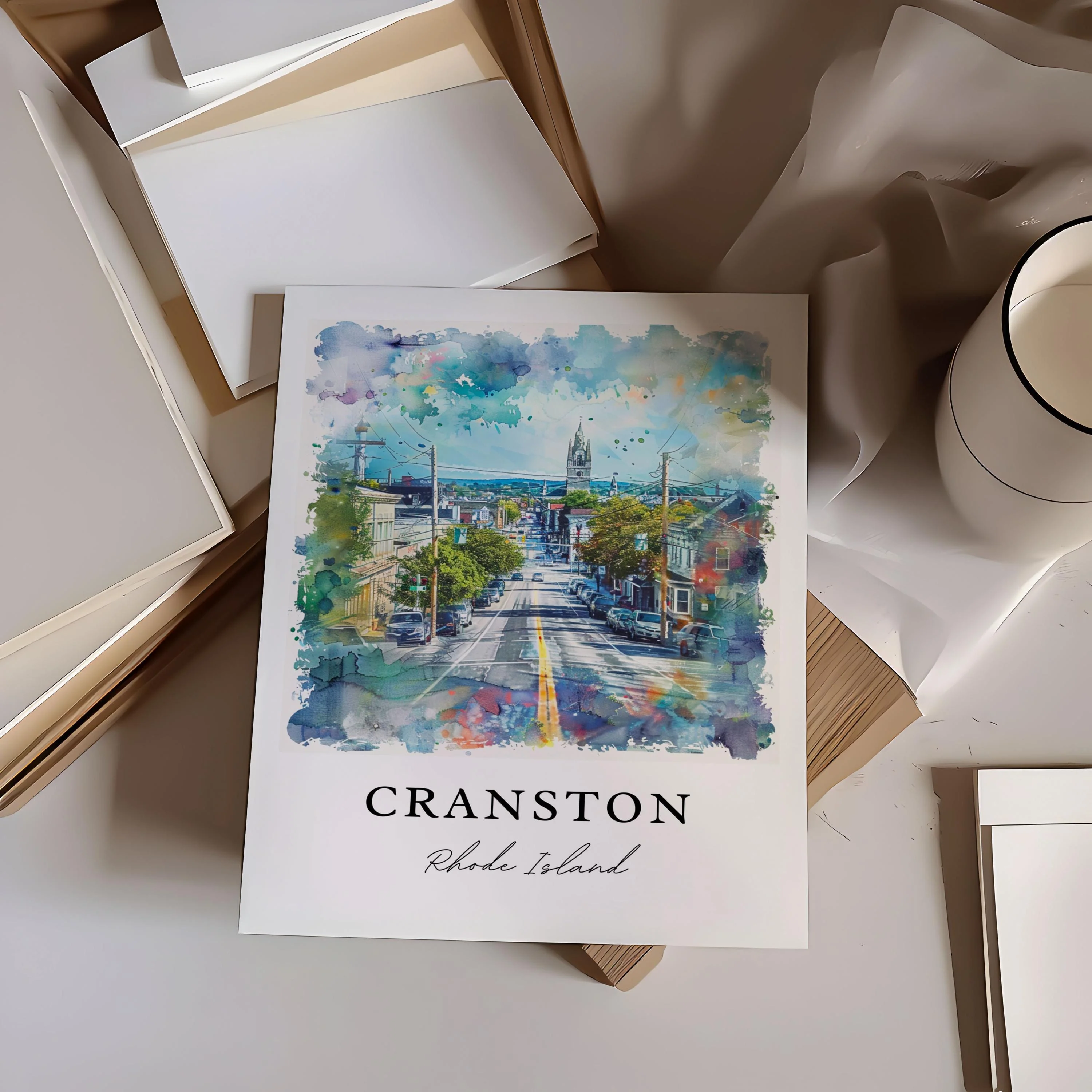 Cranston, Rhode Island, Rhode Island – Watercolor Art Print - Image 2