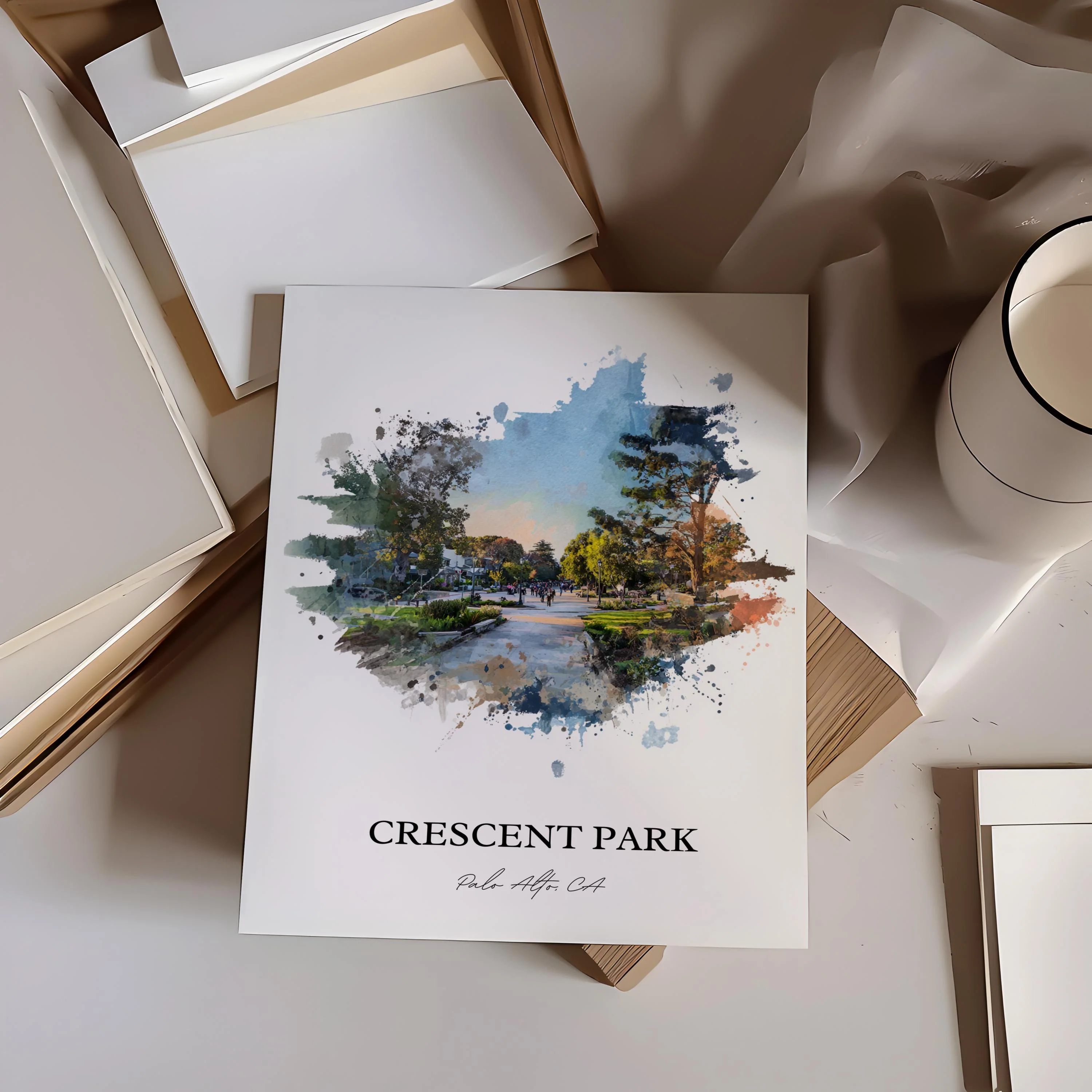 Crescent Park, California – Watercolor Art Print - Image 3