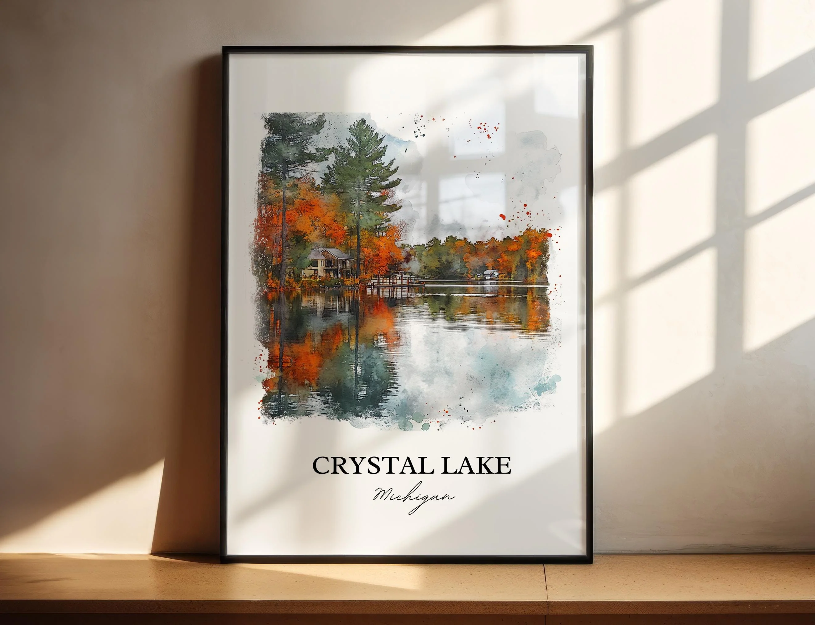 Crystal Lake, Michigan, USA – Watercolor Art Print