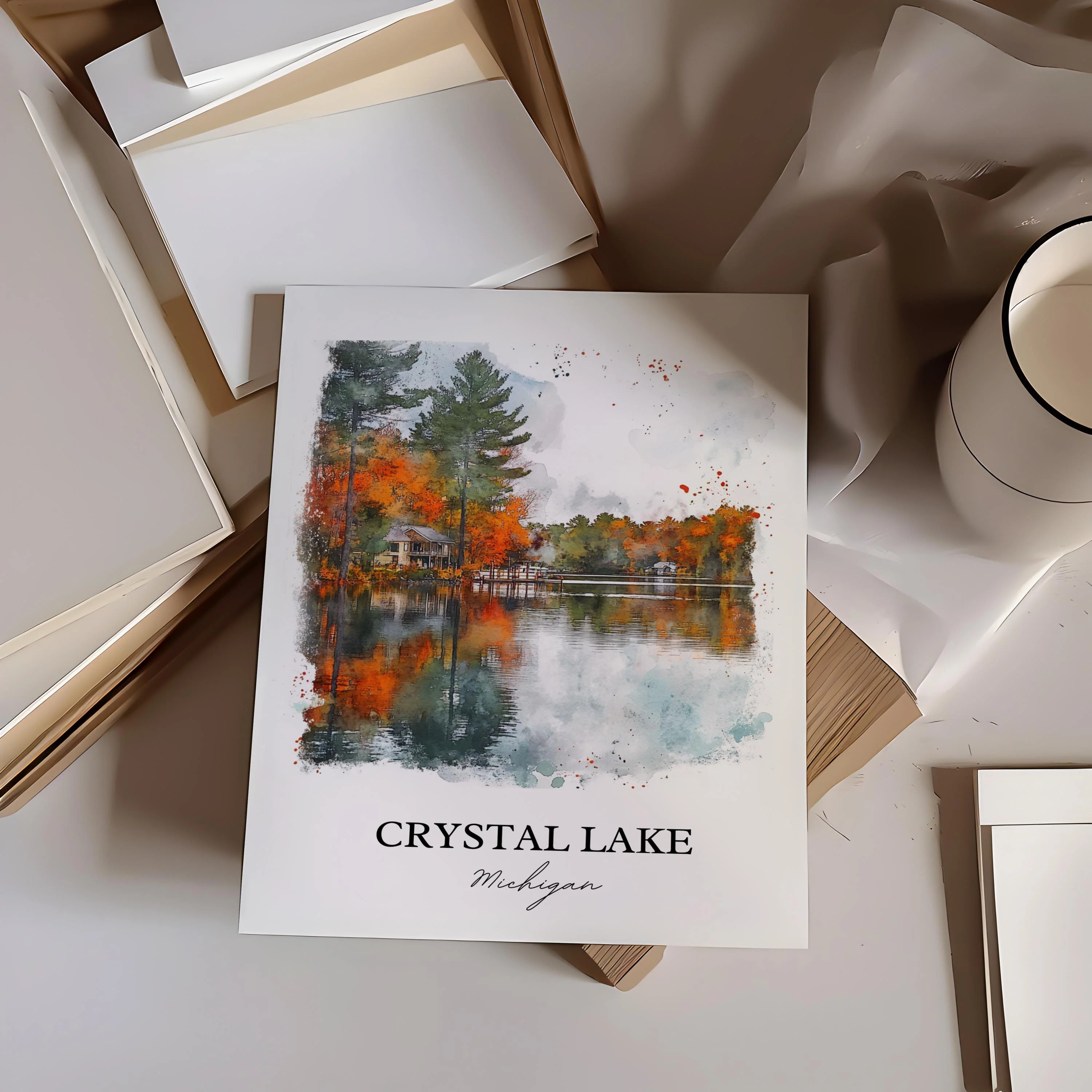 Crystal Lake, Michigan, USA – Watercolor Art Print - Image 5