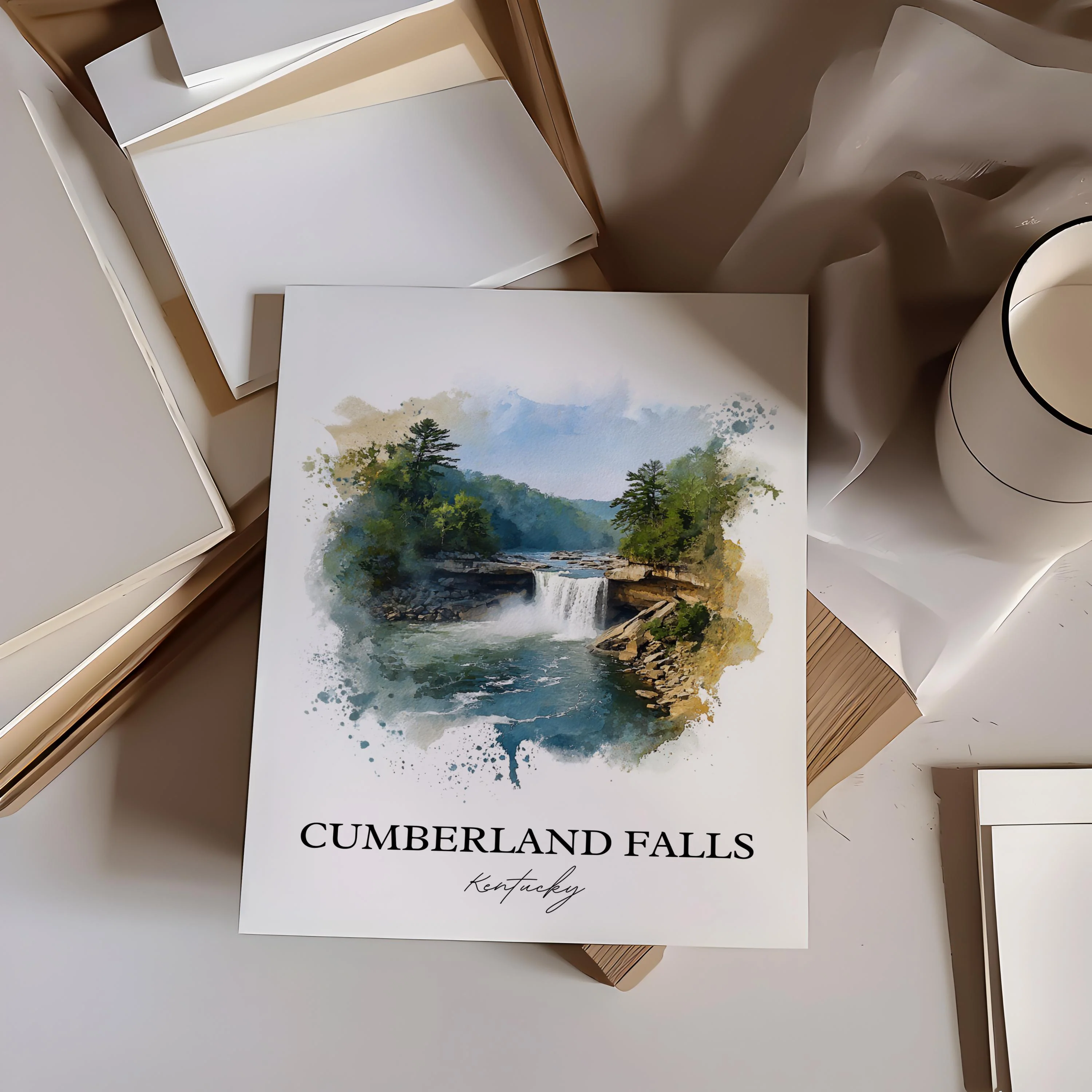 Cumberland Falls, Kentucky, USA – Watercolor Art Print - Image 4