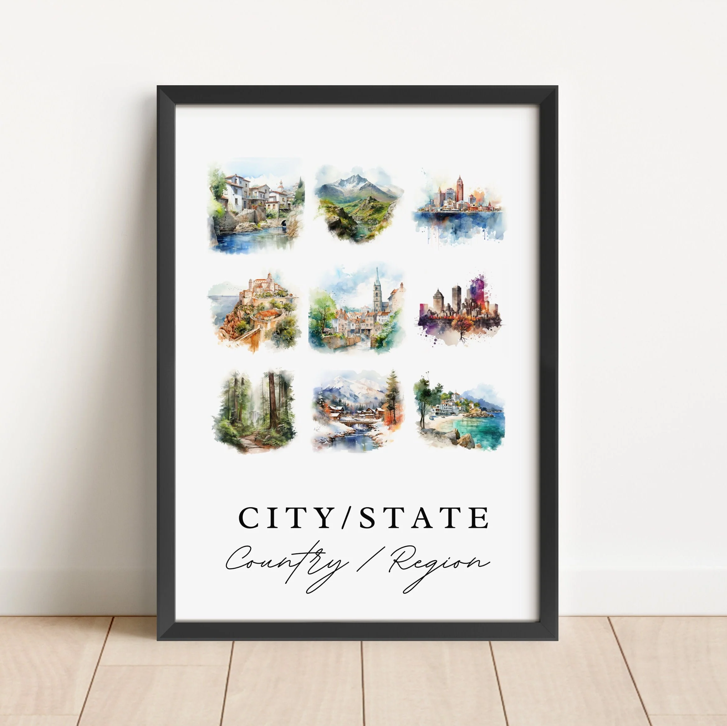 Custom Location, World – Watercolor Art Print