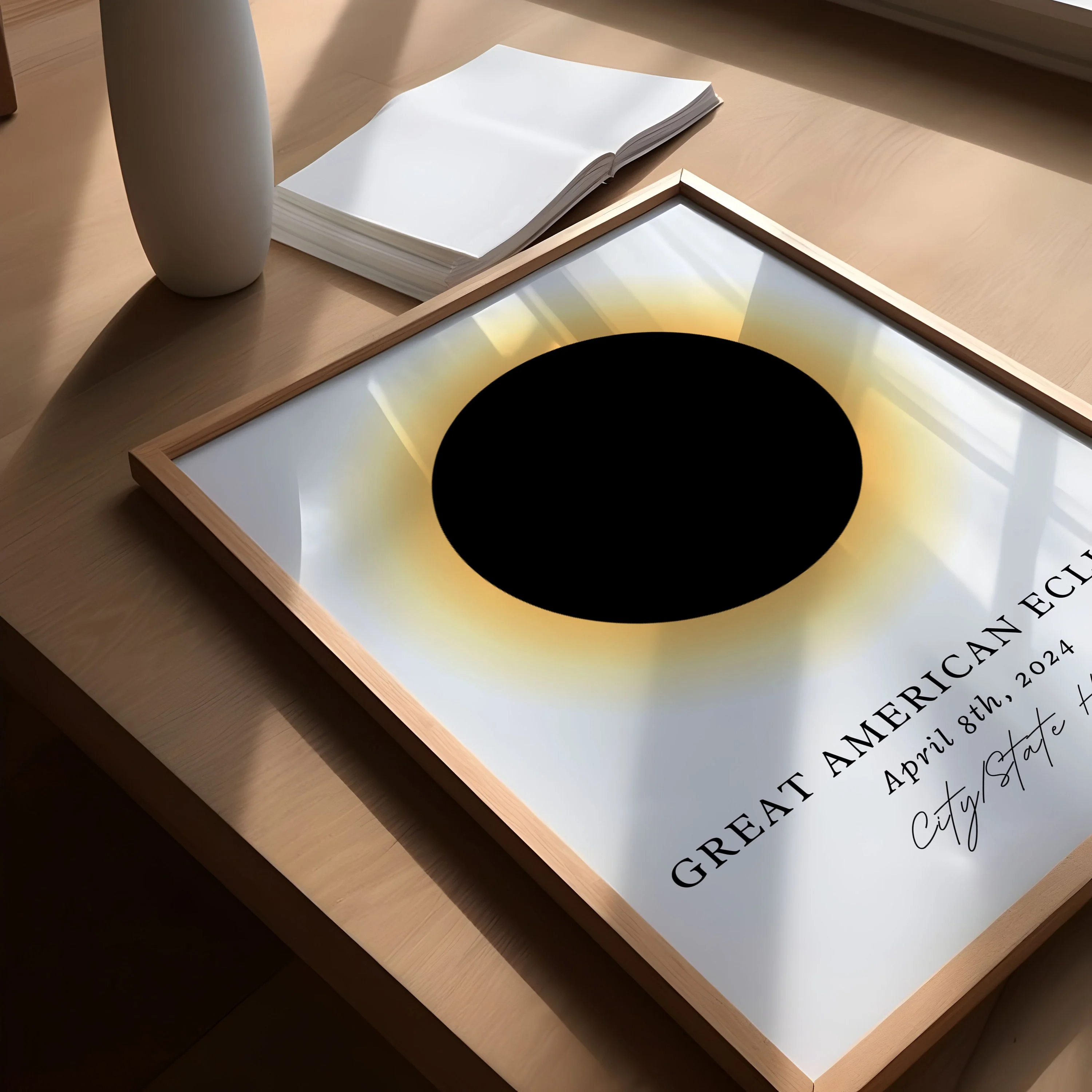 Custom Town, USA – Watercolor Art Print Eclipse 2024 - Image 3