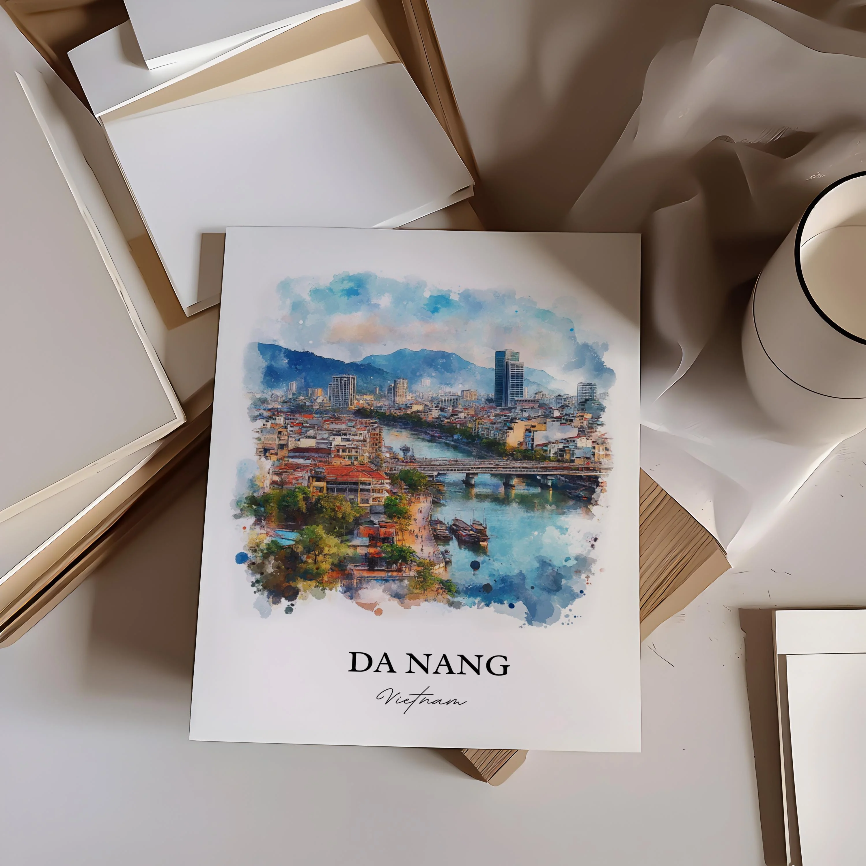 Da Nang, Vietnam – Watercolor Art Print - Image 4