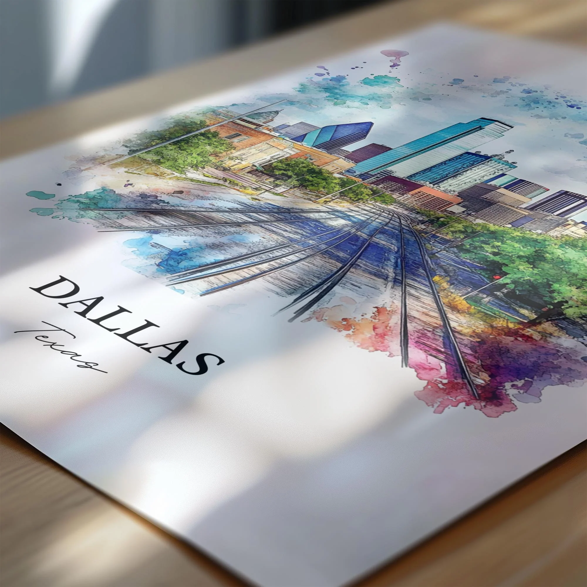 Dallas, TX, USA – Watercolor Art Print - Image 2