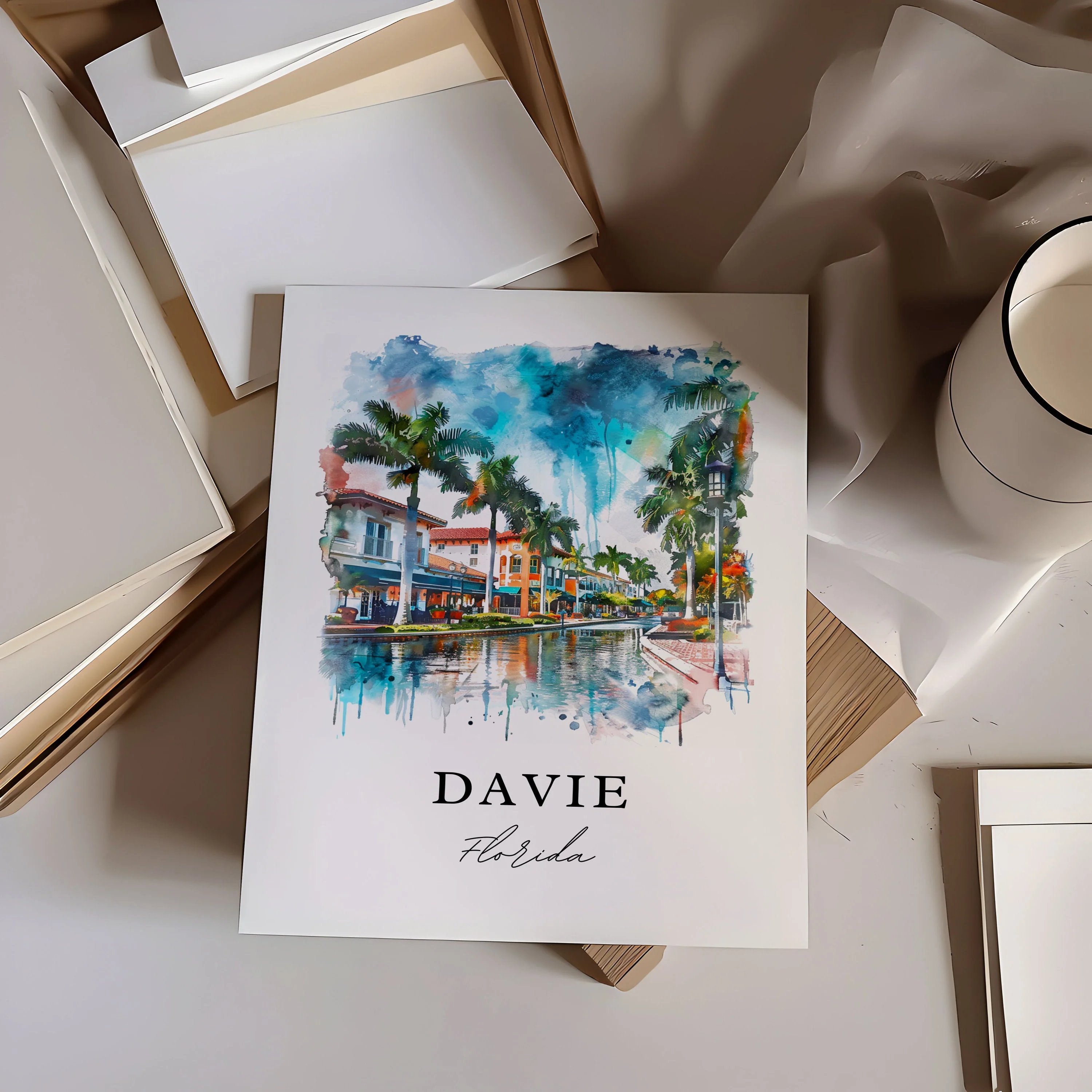 Davie, Florida, USA – Watercolor Art Print - Image 3