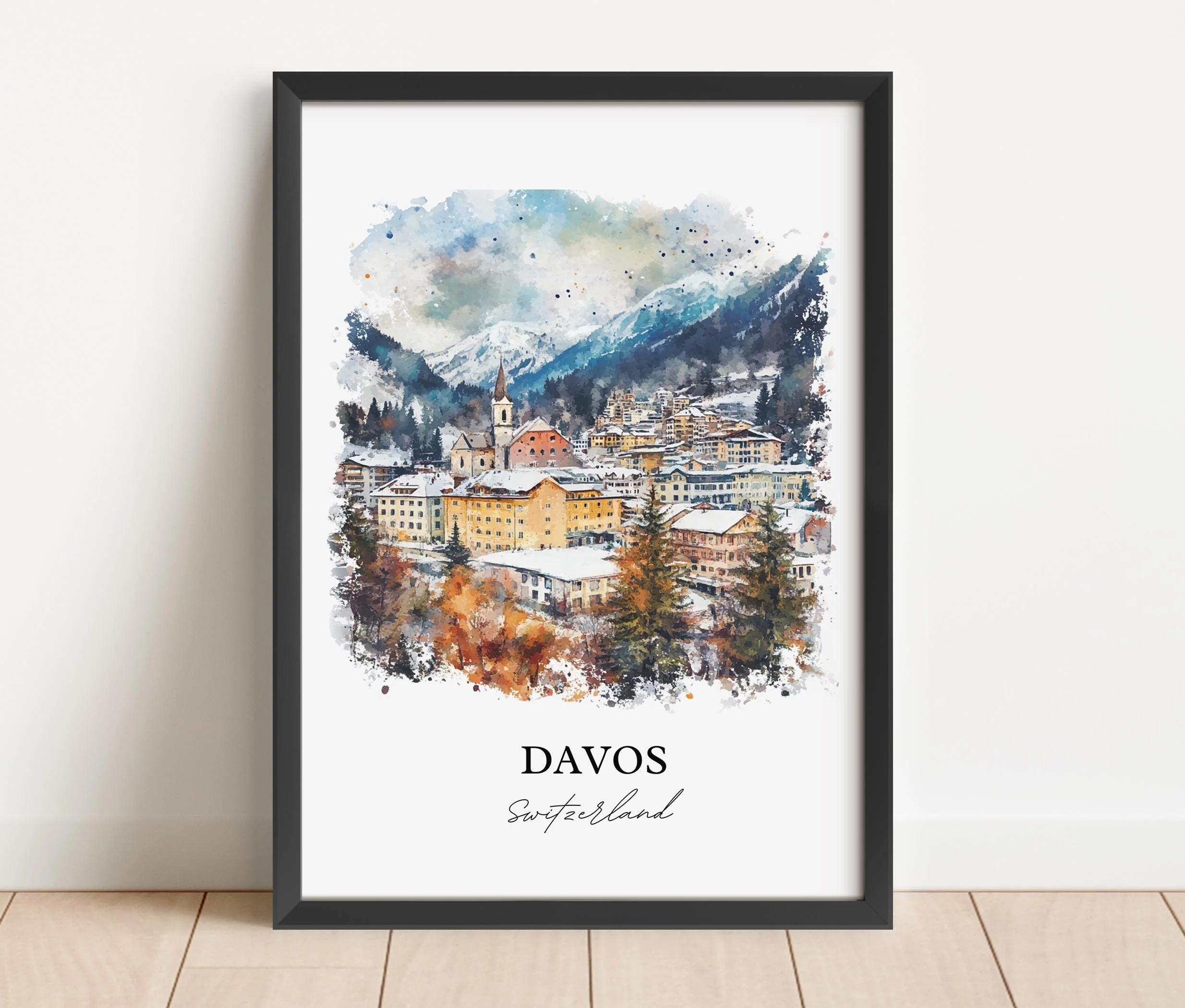 Davos, Switzerland – Watercolor Art Print - Image 4