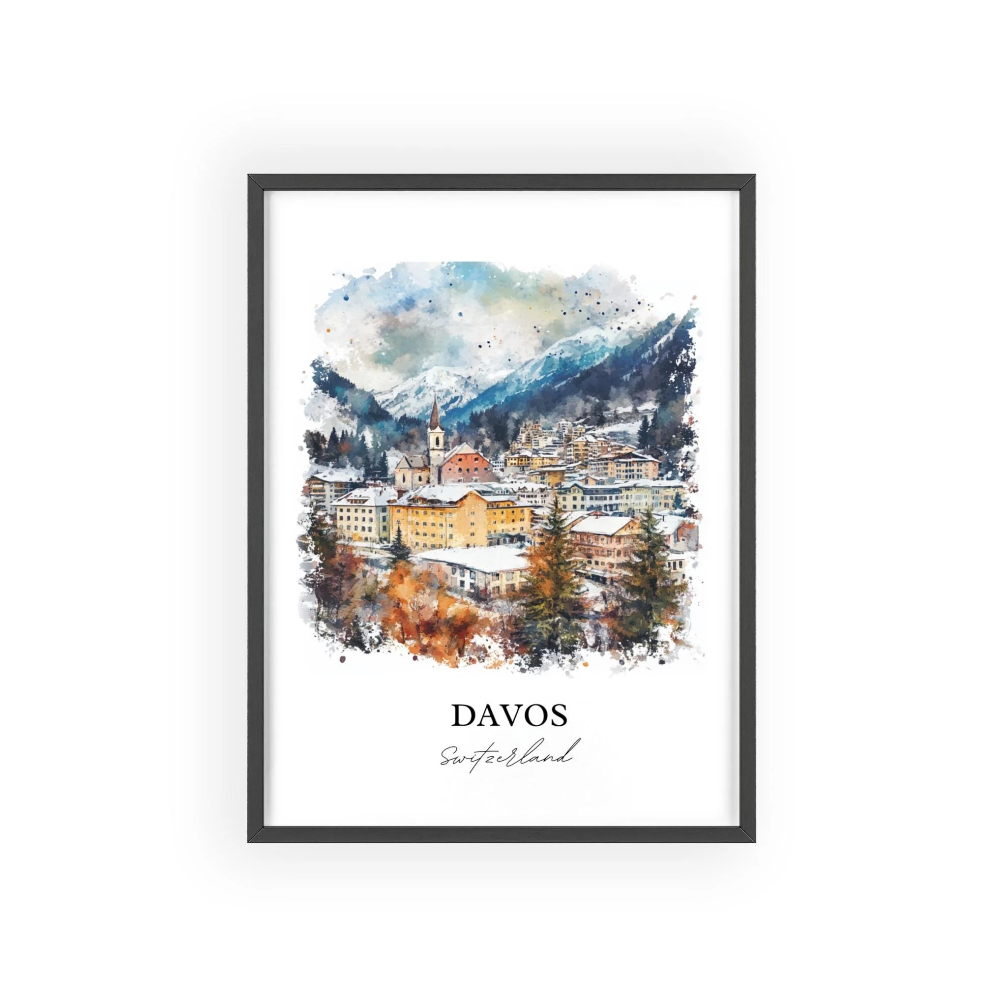 Davos, Switzerland – Watercolor Art Print - Image 7