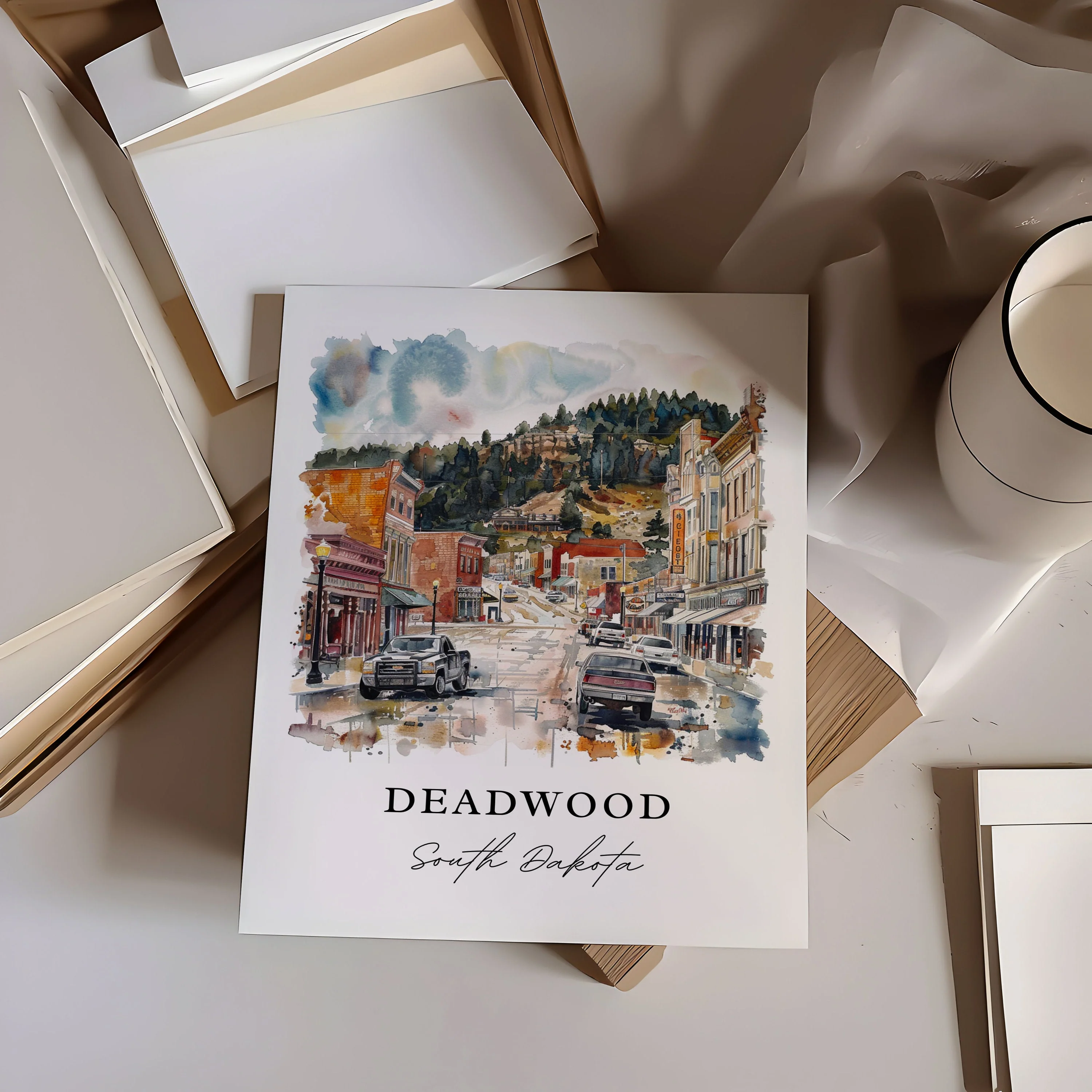 Deadwood, South Dakota, USA – Watercolor Art Print - Image 2