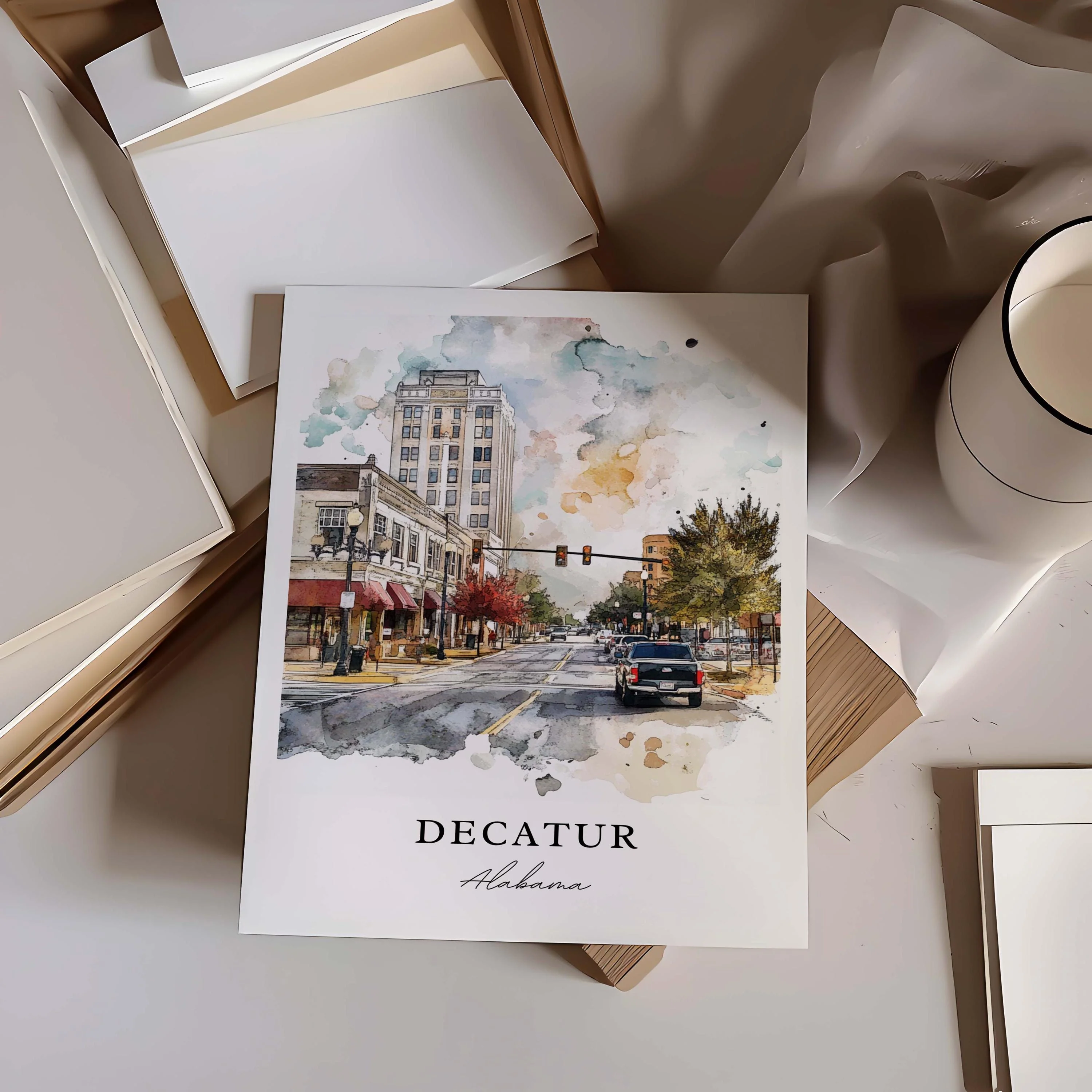 Decatur, Alabama, USA – Watercolor Art Print - Image 2