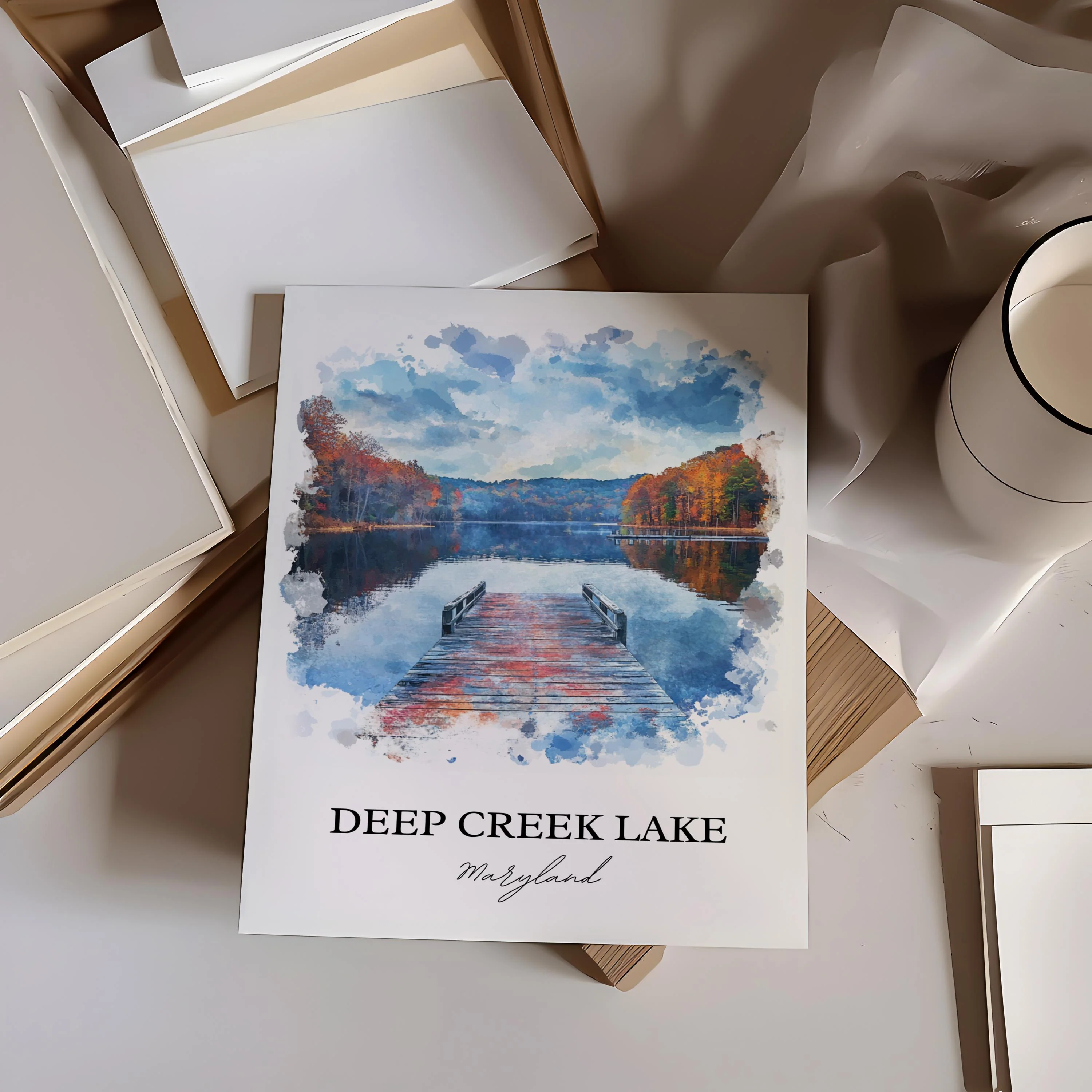 Deep Creek Lake, MD, USA – Watercolor Art Print - Image 3