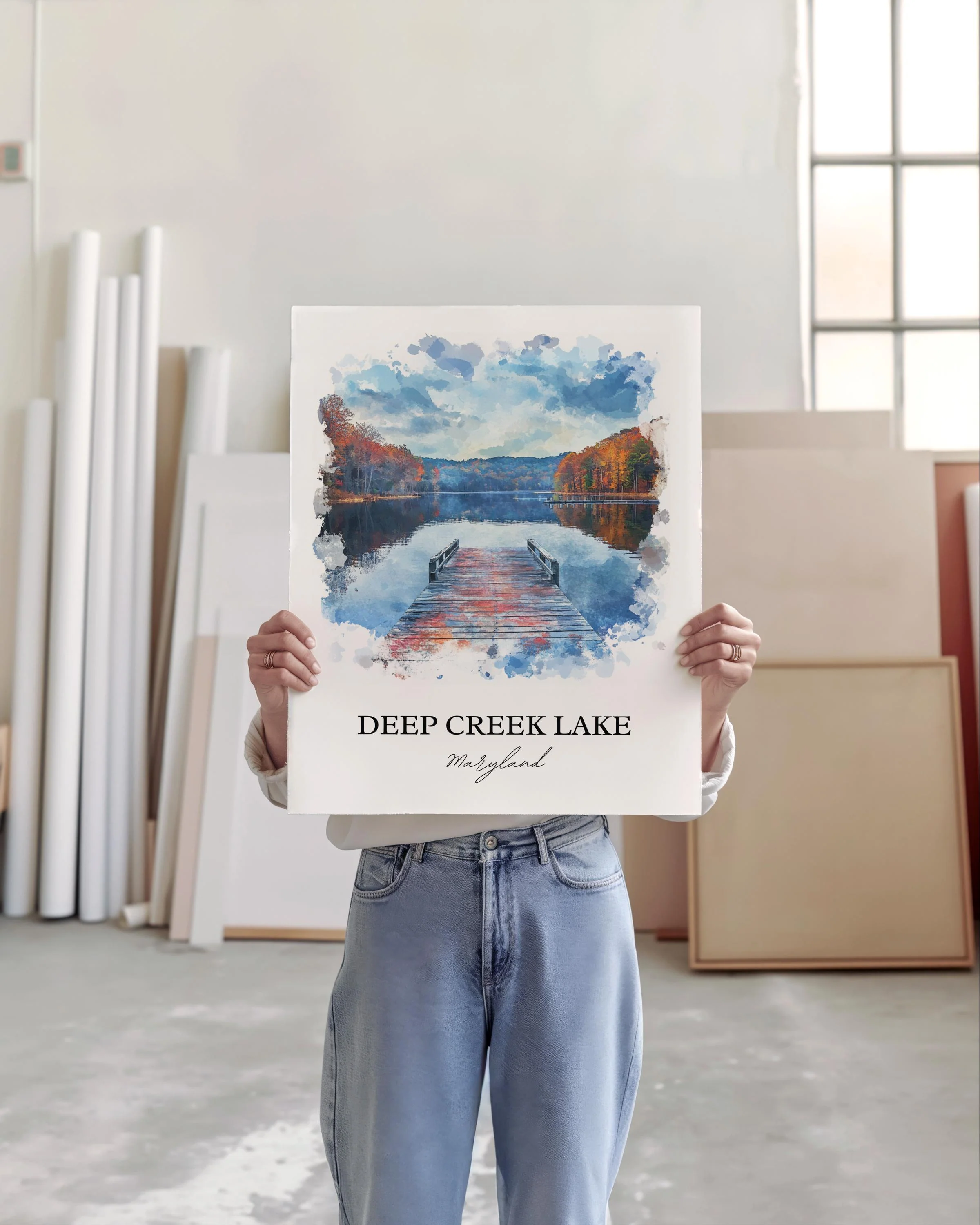 Deep Creek Lake, MD, USA – Watercolor Art Print - Image 5