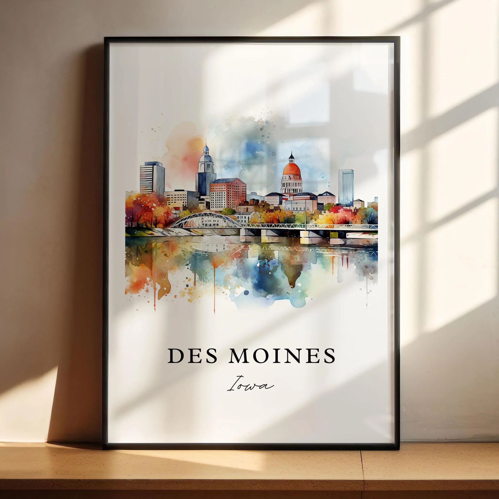 Des Moines, Iowa, Iowa – Watercolor Art Print