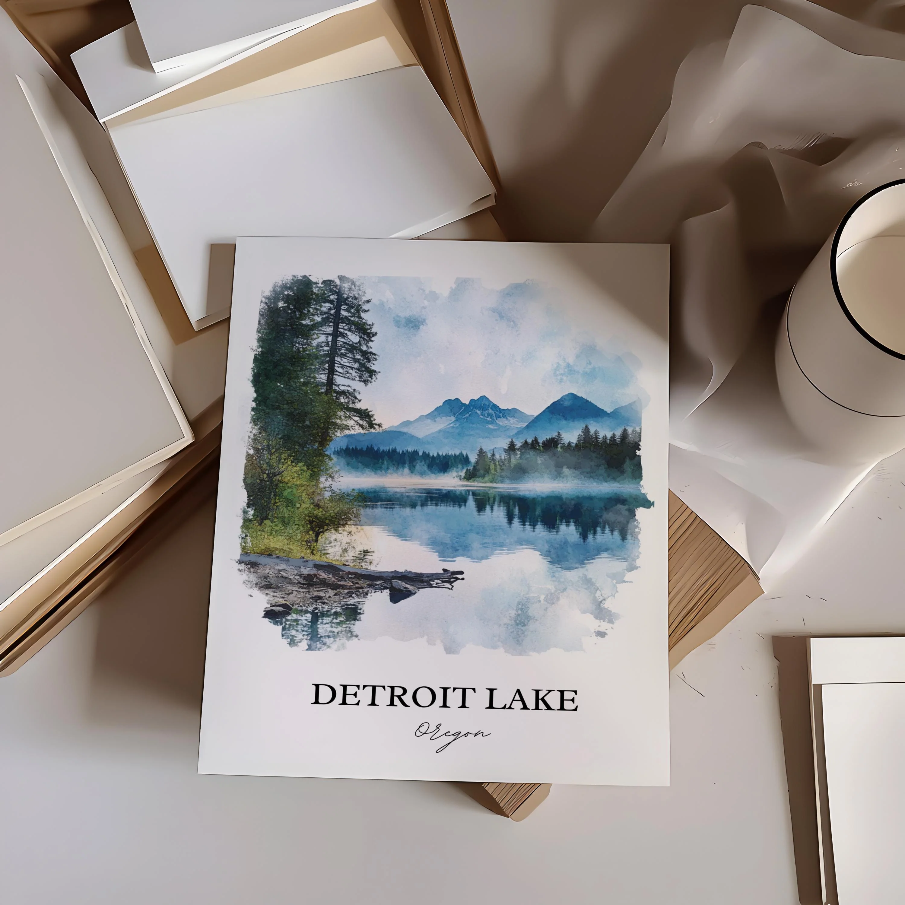 Detroit Lake, Oregon, USA – Watercolor Art Print - Image 2