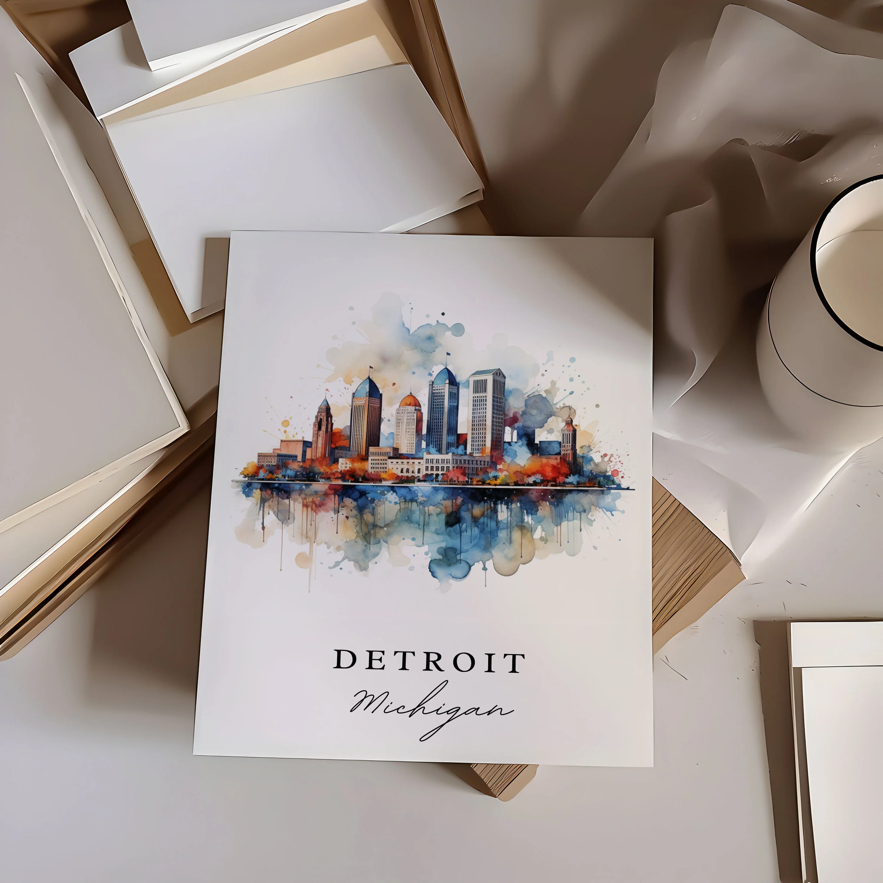 Detroit, Michigan, Michigan – Watercolor Art Print - Image 2