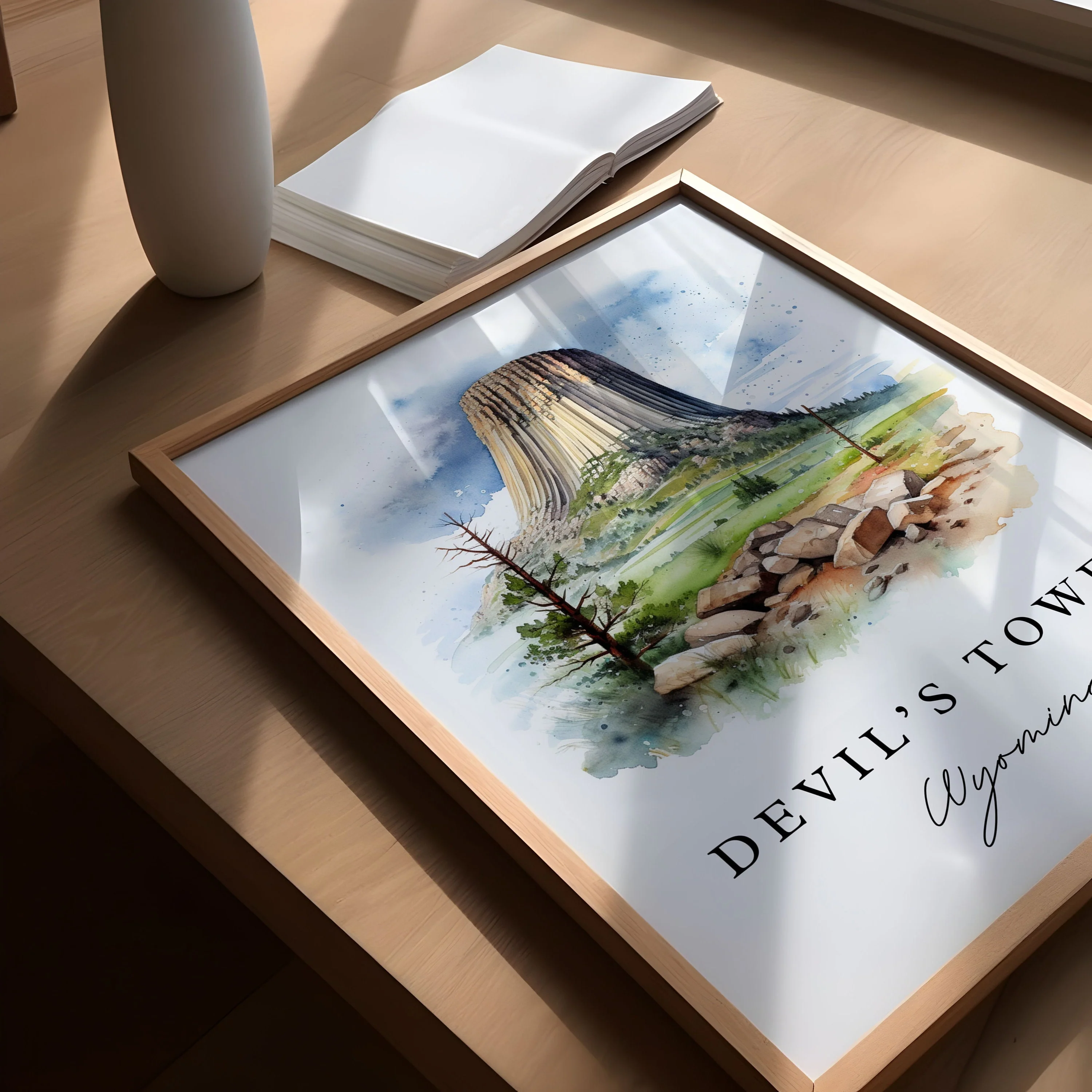 Devils Tower, Wyoming, USA – Watercolor Art Print - Image 3