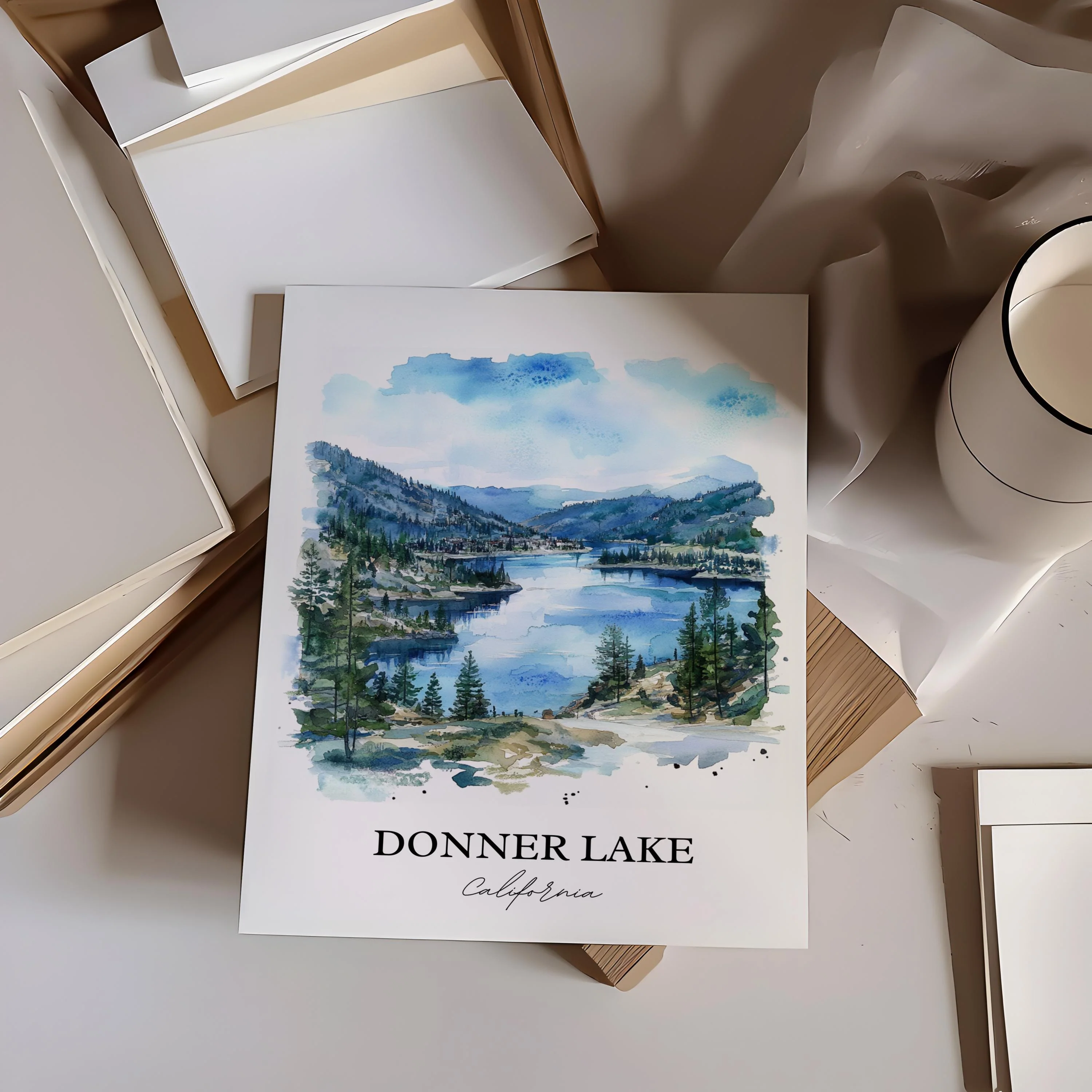 Donner Lake, USA – Watercolor Art Print - Image 5