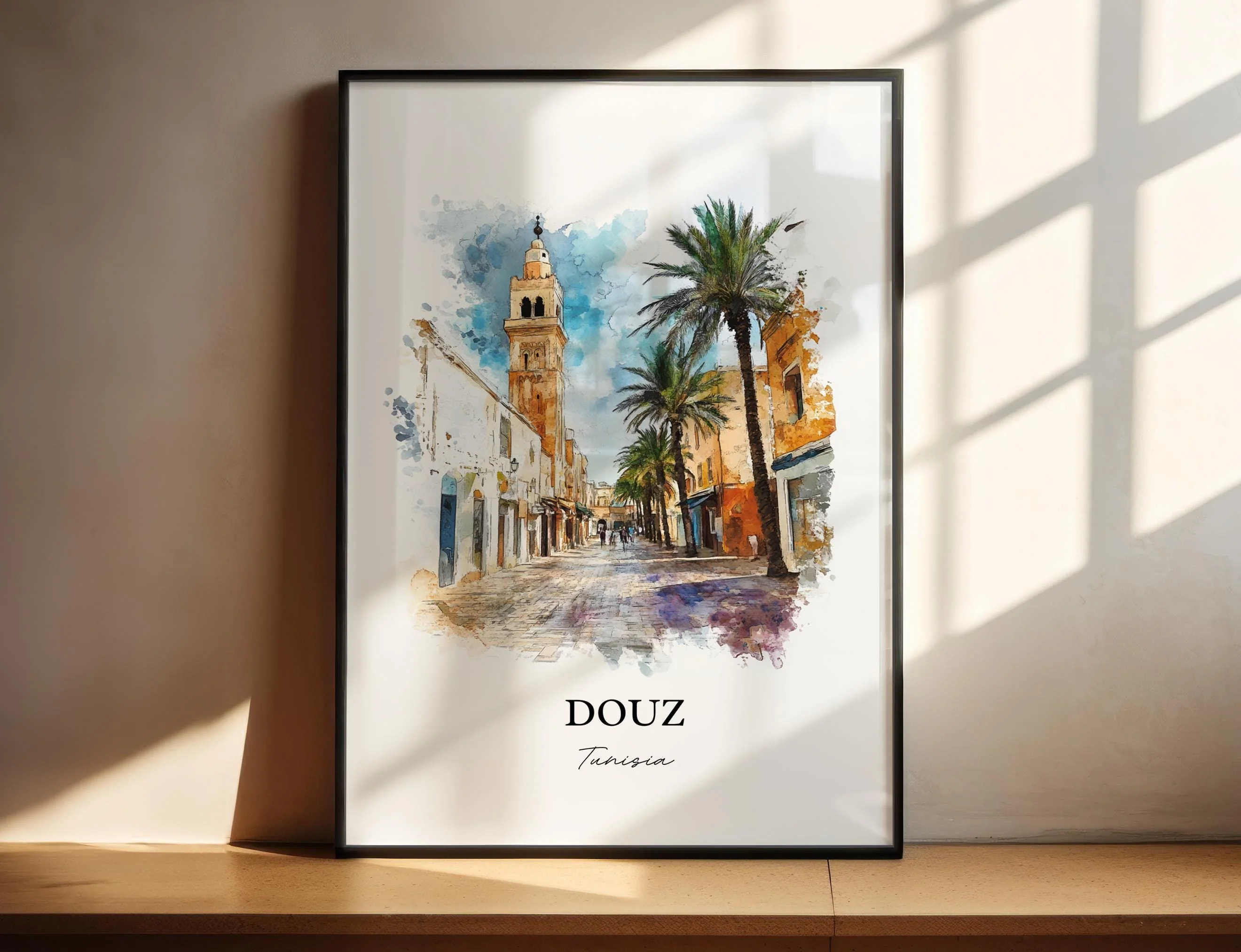 Douz, Tunisia – Watercolor Art Print of Sahara Desert