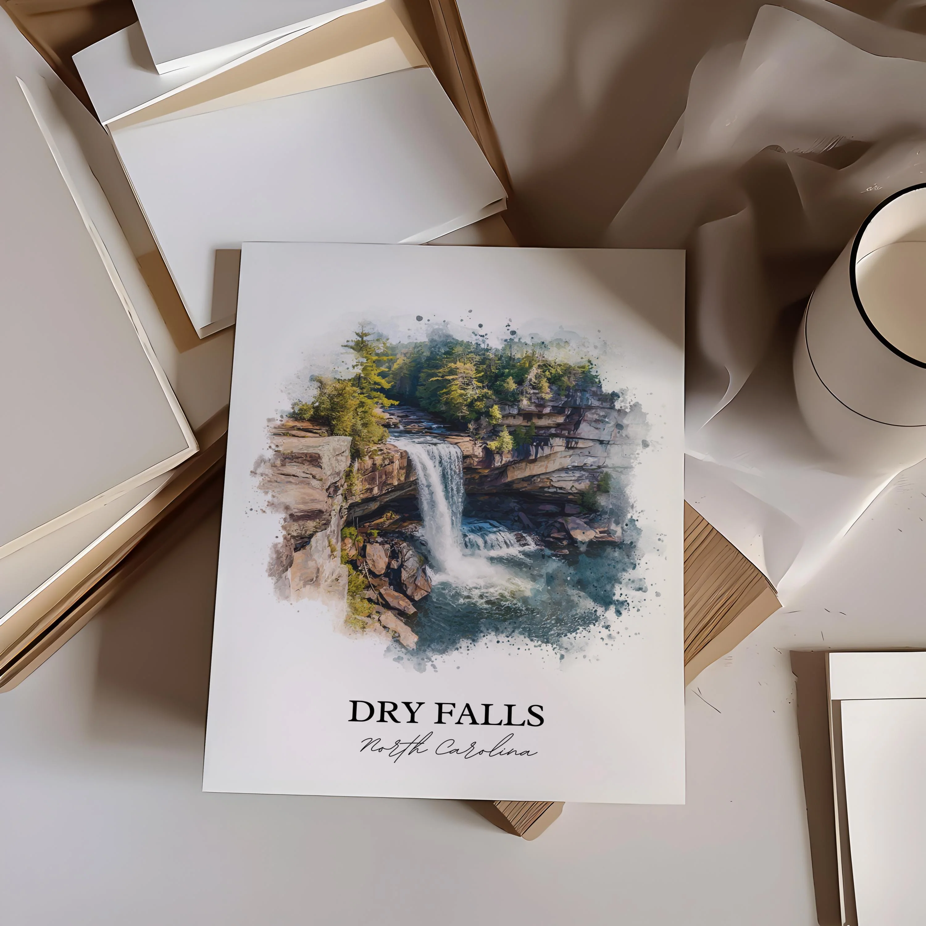 Dry Falls, NC, USA – Watercolor Art Print - Image 6