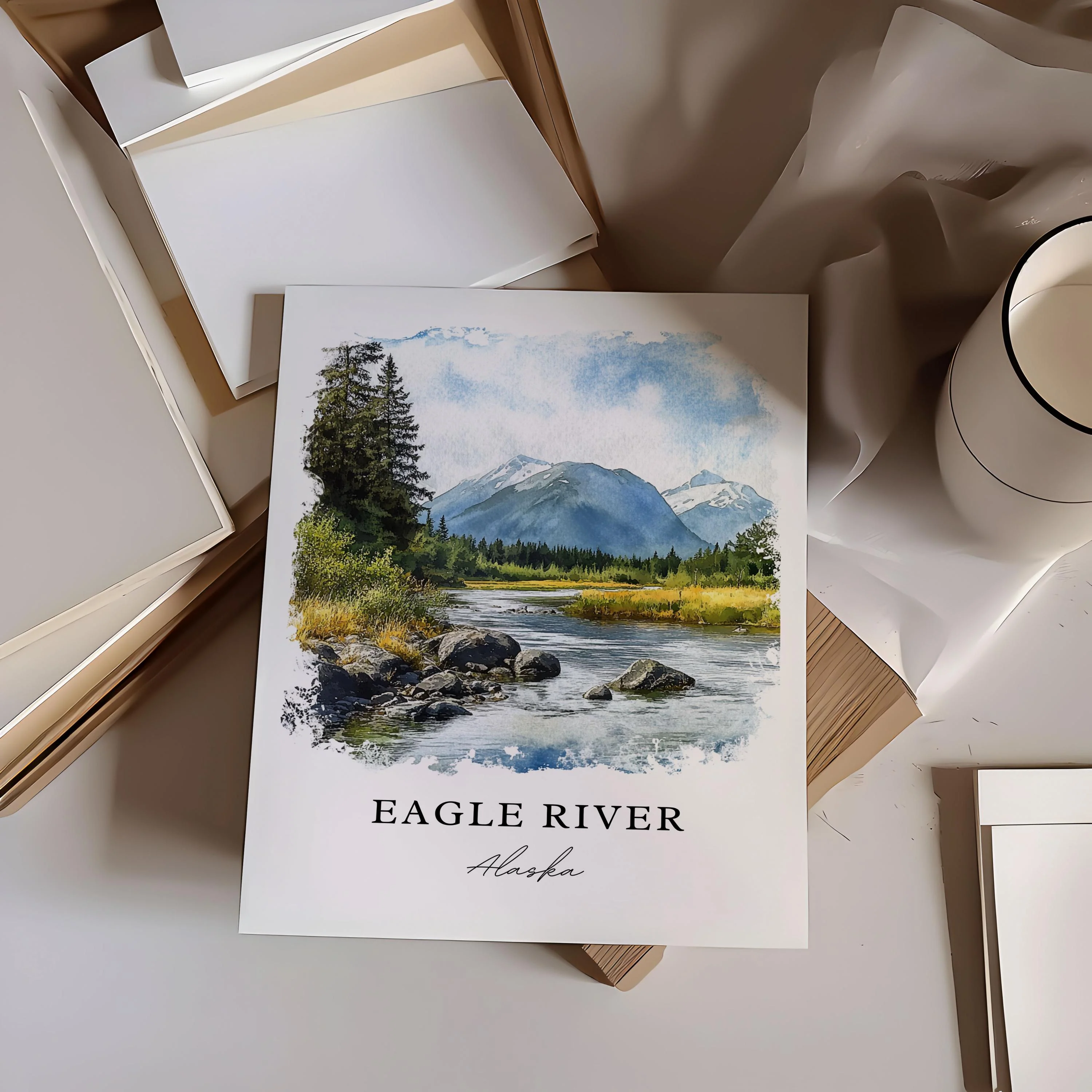 Eagle River, Alaska Watercolor Art Print - Image 2