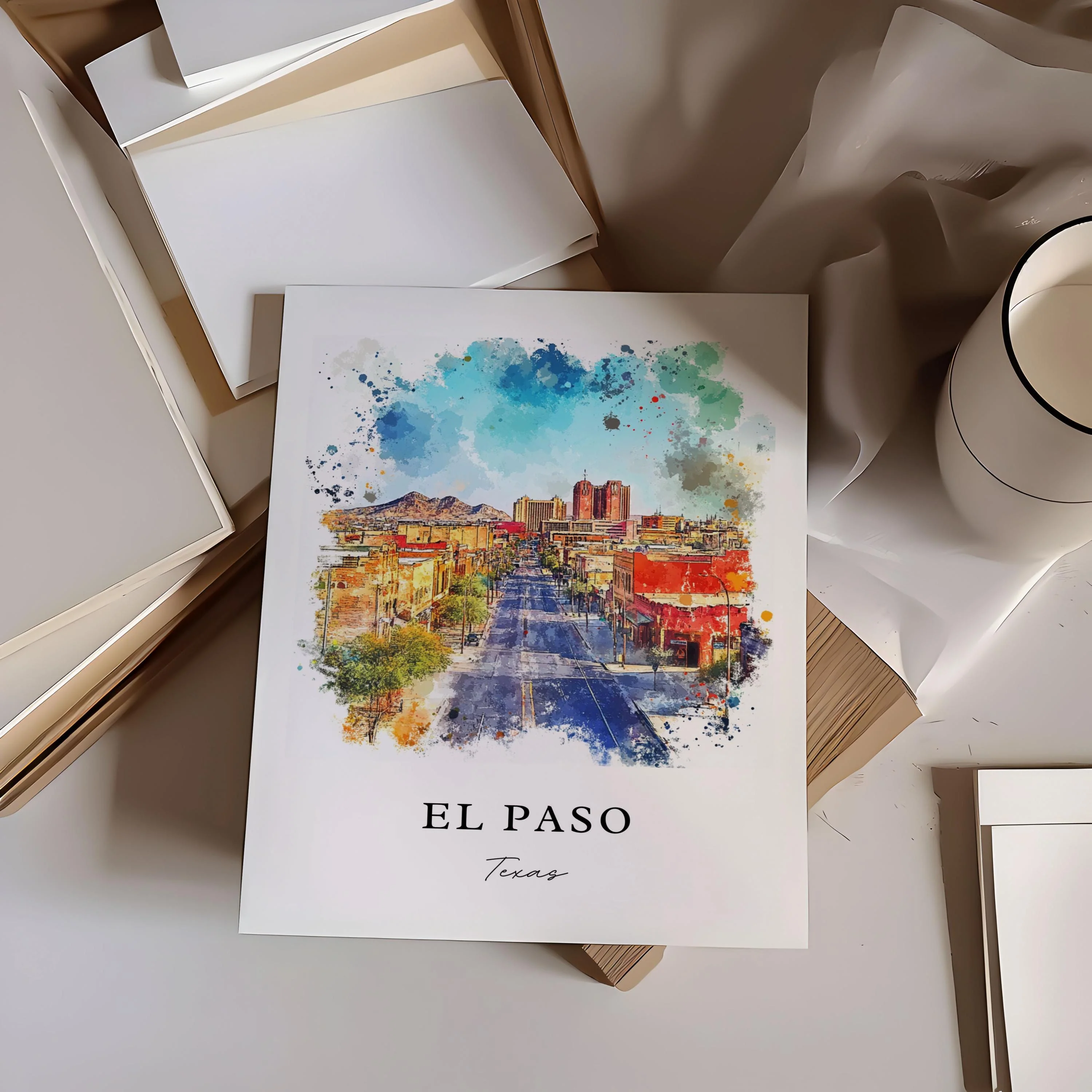 El Paso, Texas, Texas – Watercolor Art Print - Image 2