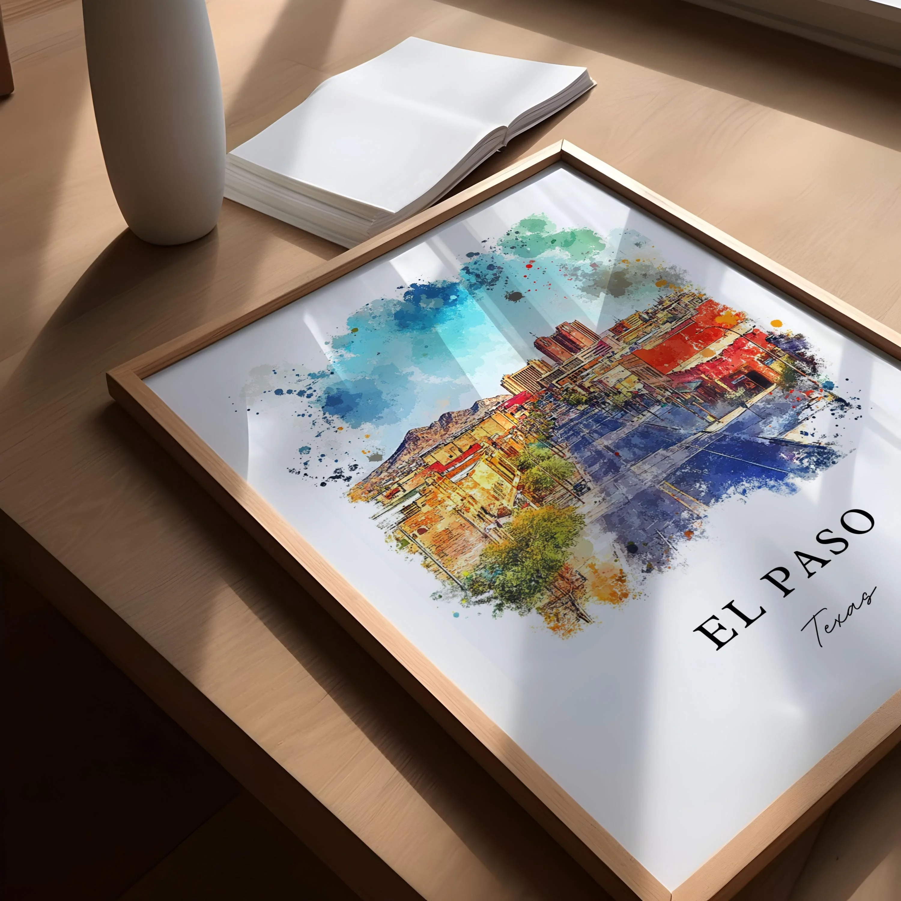 El Paso, Texas, Texas – Watercolor Art Print - Image 3