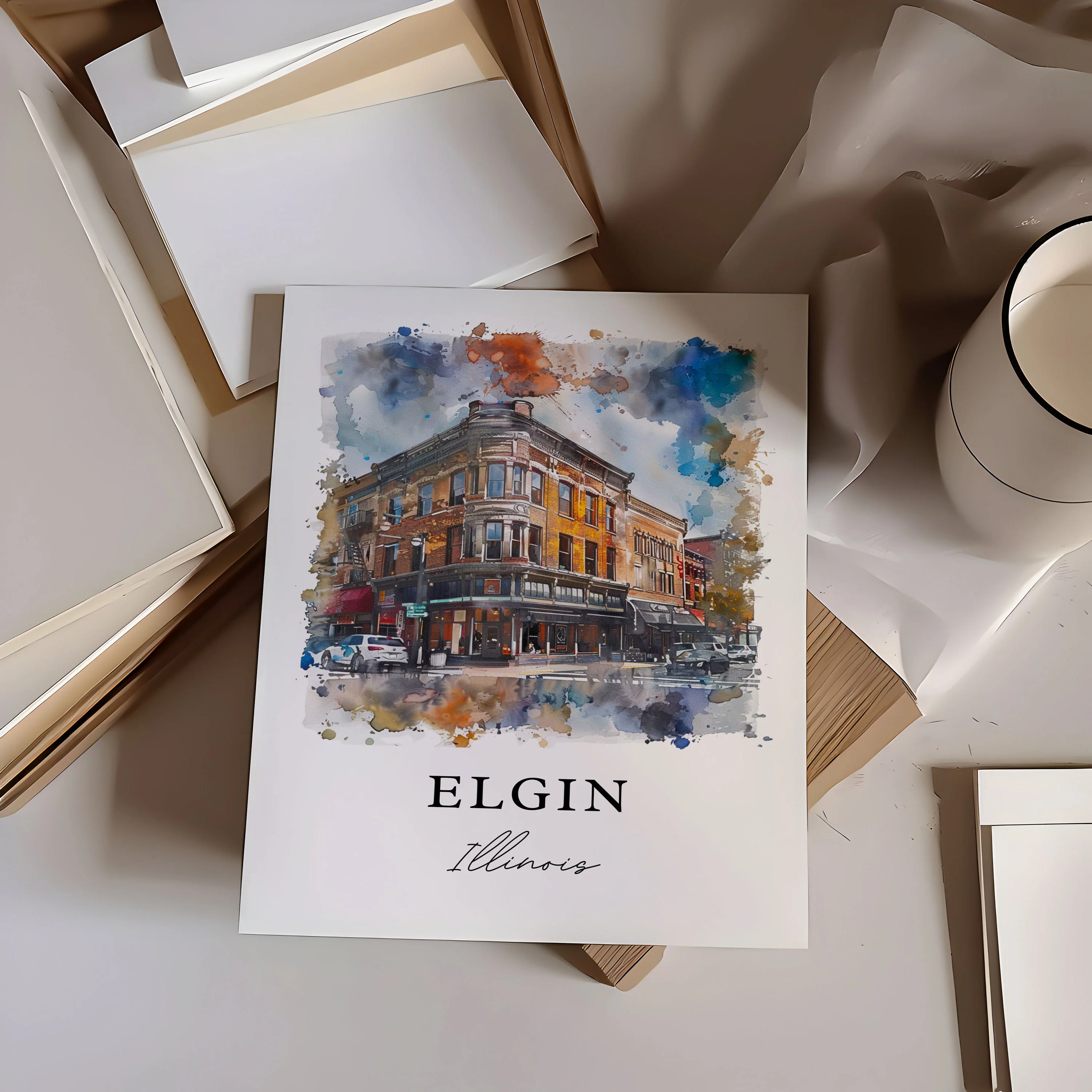 Elgin, Illinois, Illinois – Watercolor Art Print - Image 4