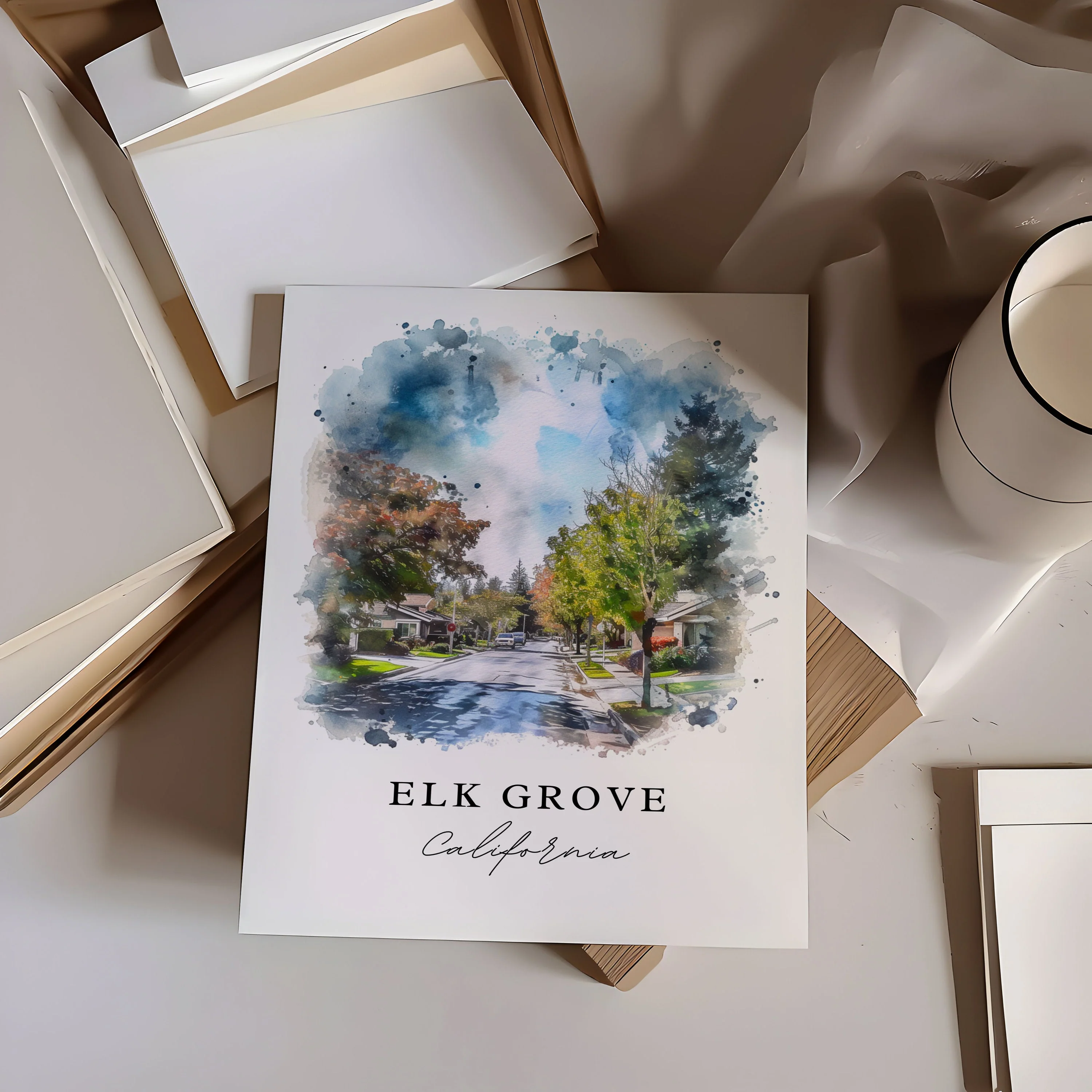 Elk Grove, California, California – Watercolor Art Print - Image 2