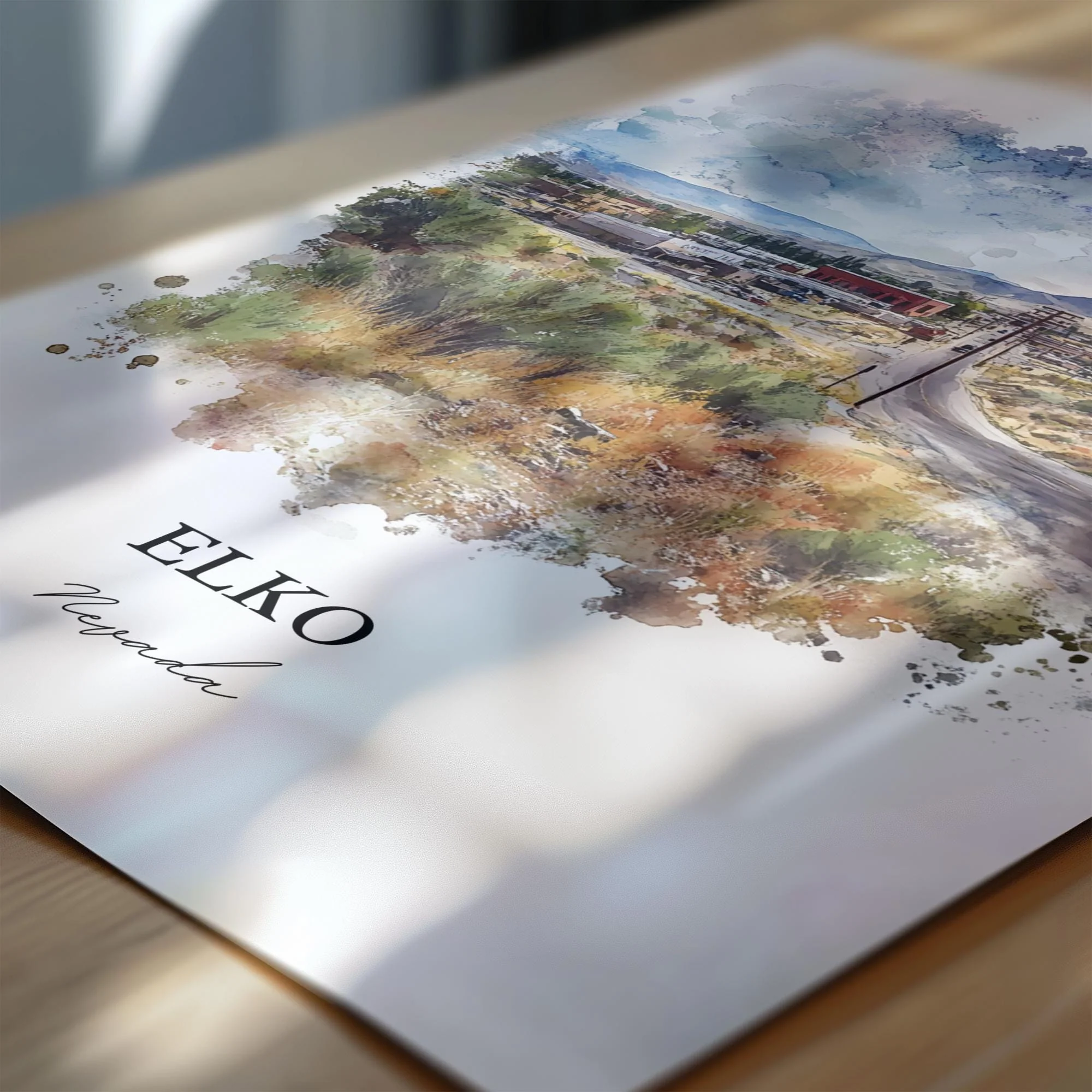 Elko, Nevada, USA – Watercolor Art Print - Image 2