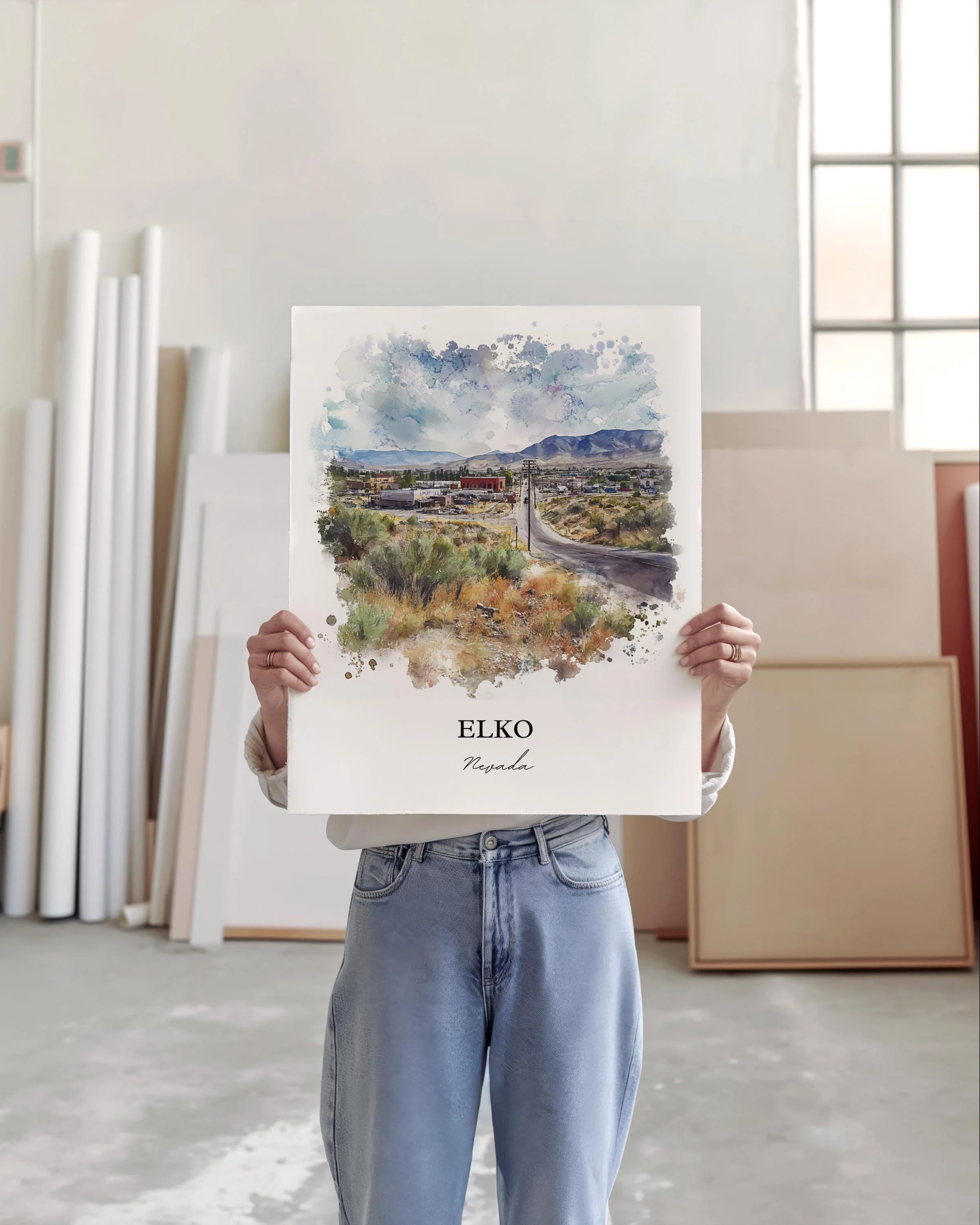 Elko, Nevada, USA – Watercolor Art Print - Image 3