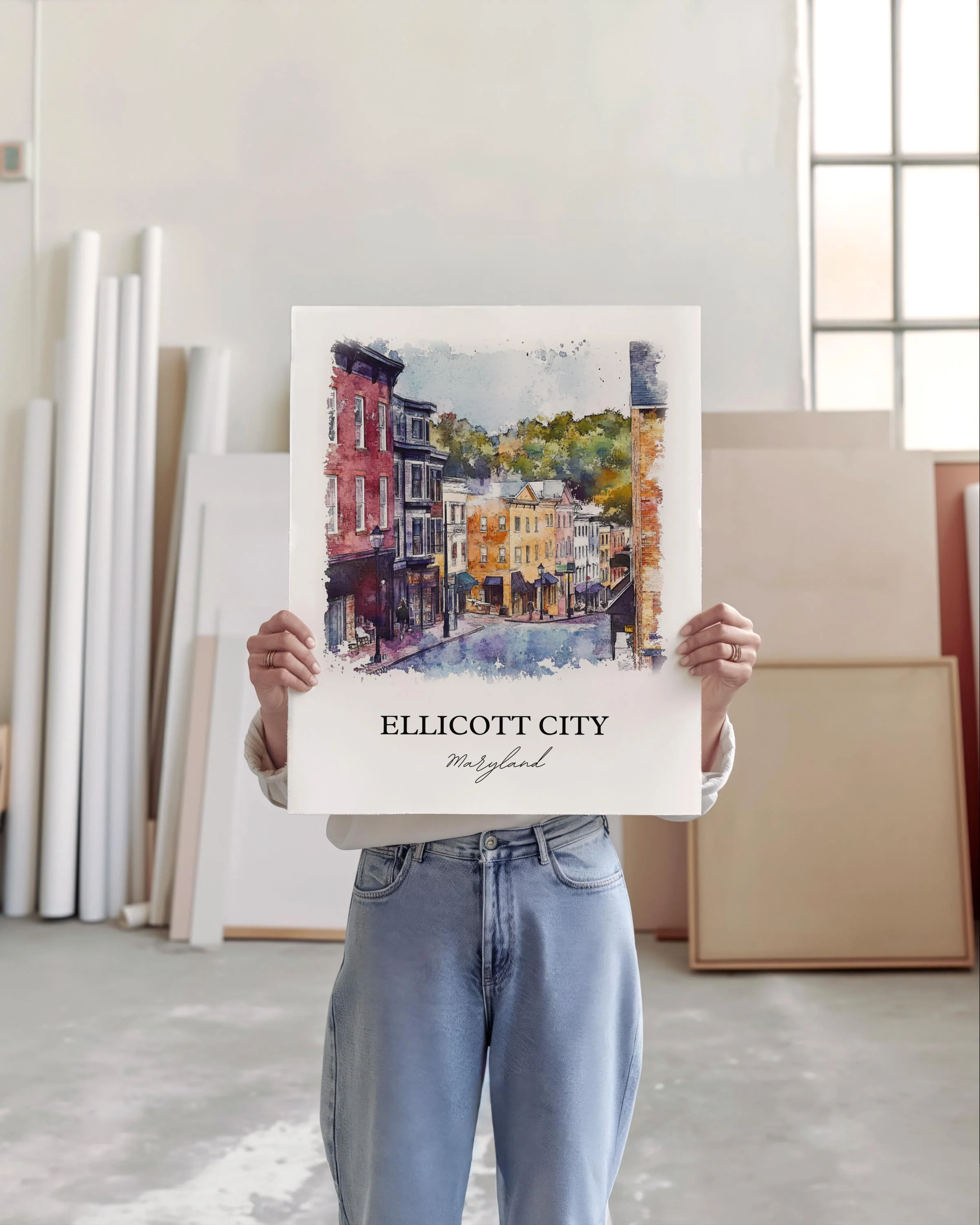 Ellicott City, MD, USA – Watercolor Art Print - Image 3