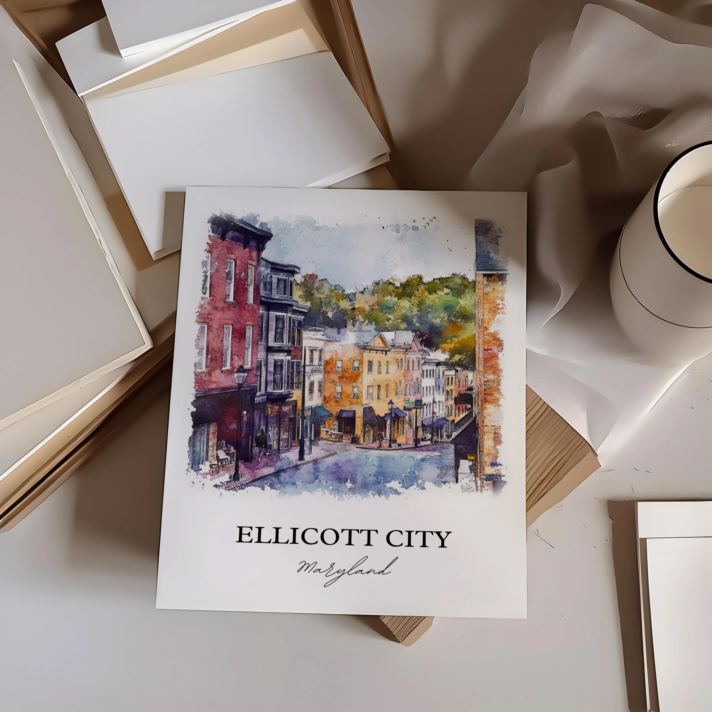 Ellicott City, MD, USA – Watercolor Art Print - Image 4