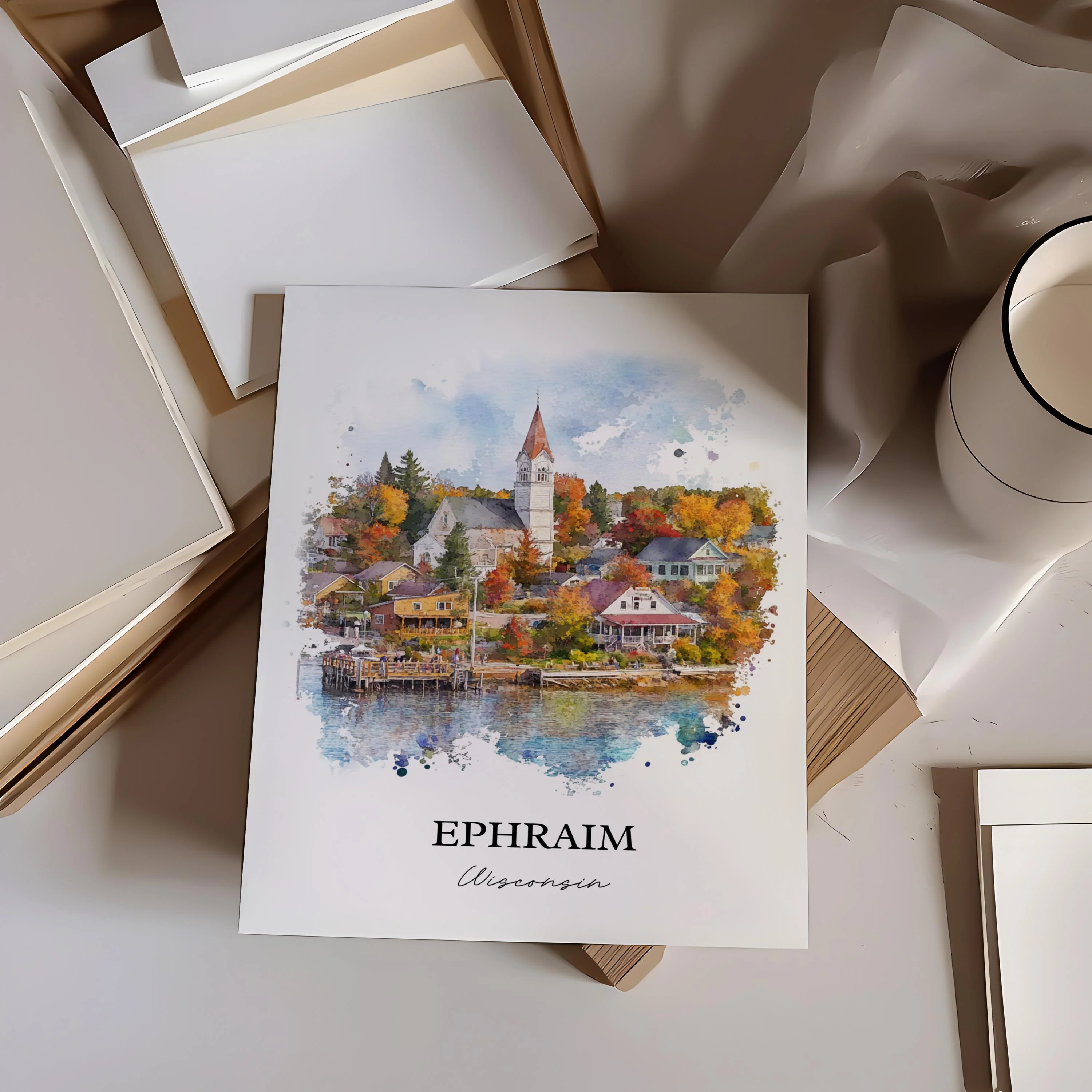 Ephraim, Wisconsin, USA – Watercolor Art Print - Image 4