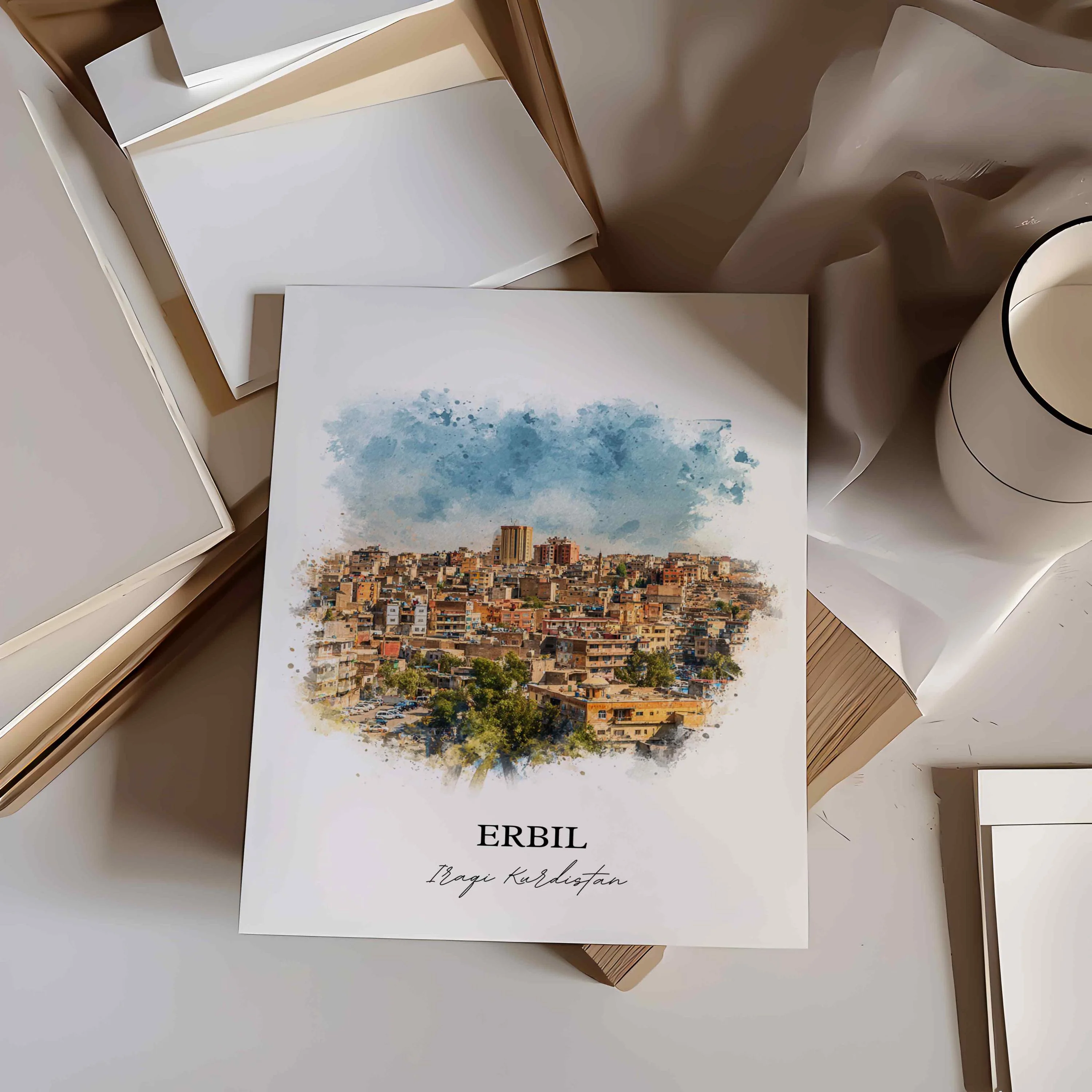 Erbil, Iraq – Watercolor Art Print - Image 3