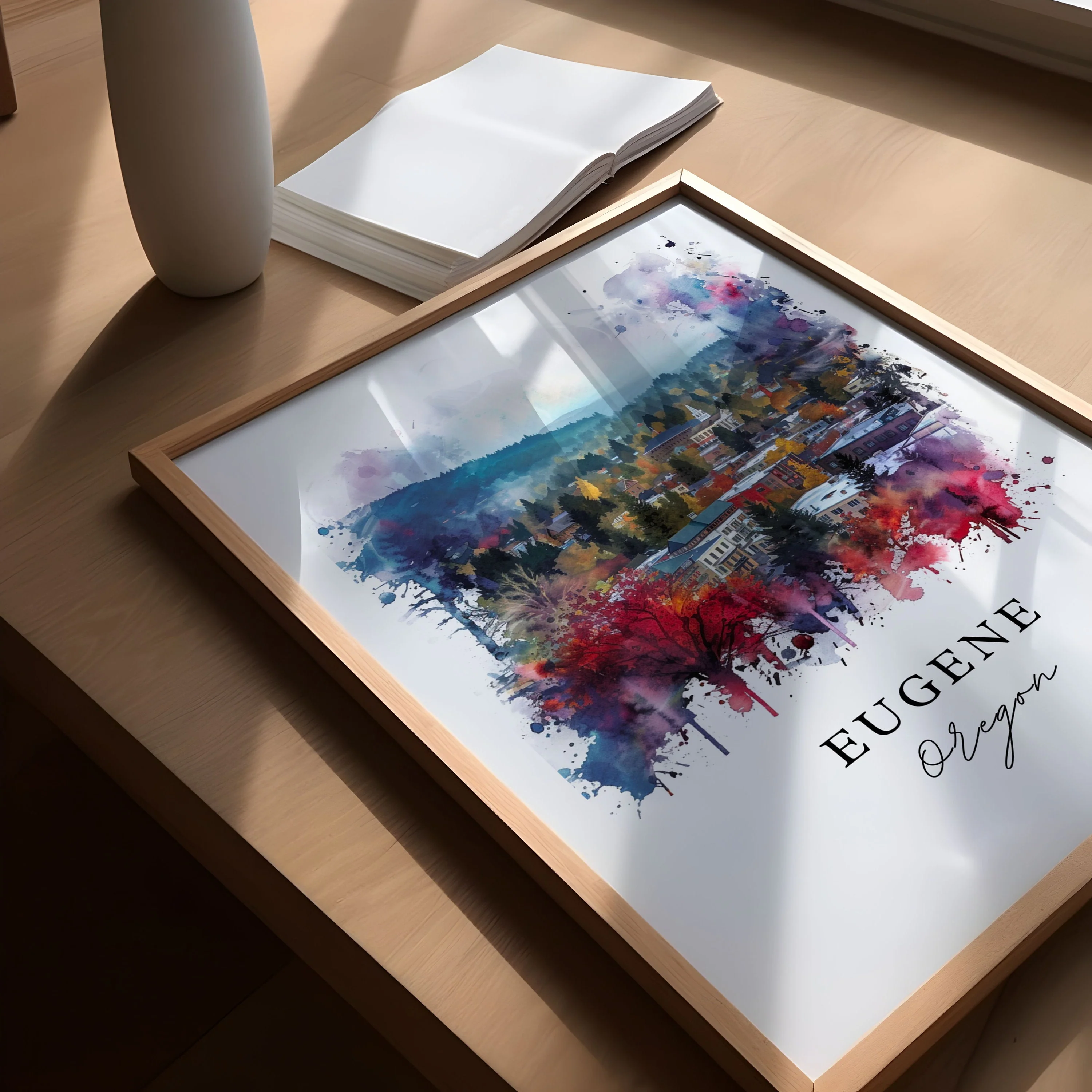 Eugene, Oregon, Oregon – Watercolor Art Print - Image 3