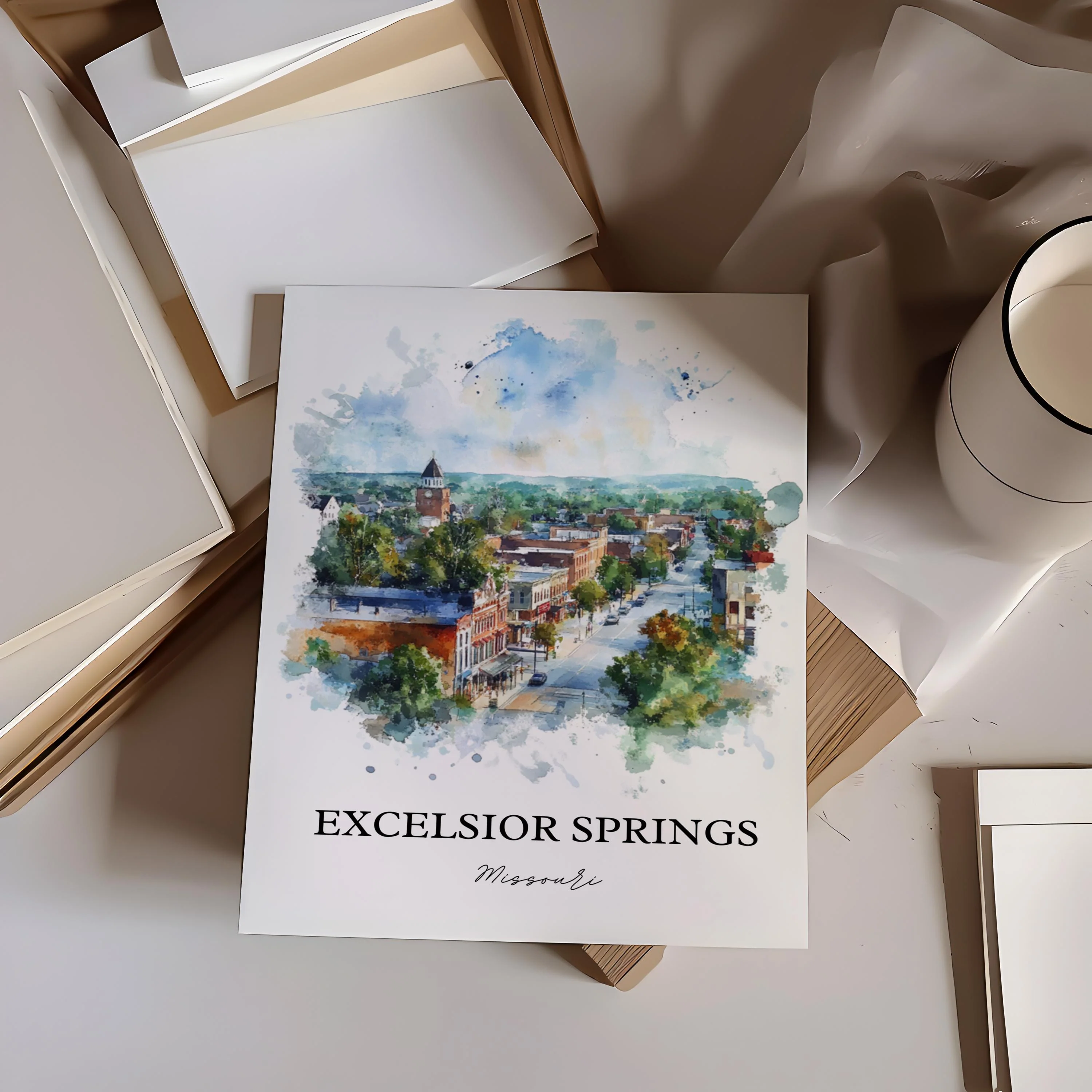 Excelsior Springs, Missouri, USA – Watercolor Art Print - Image 5