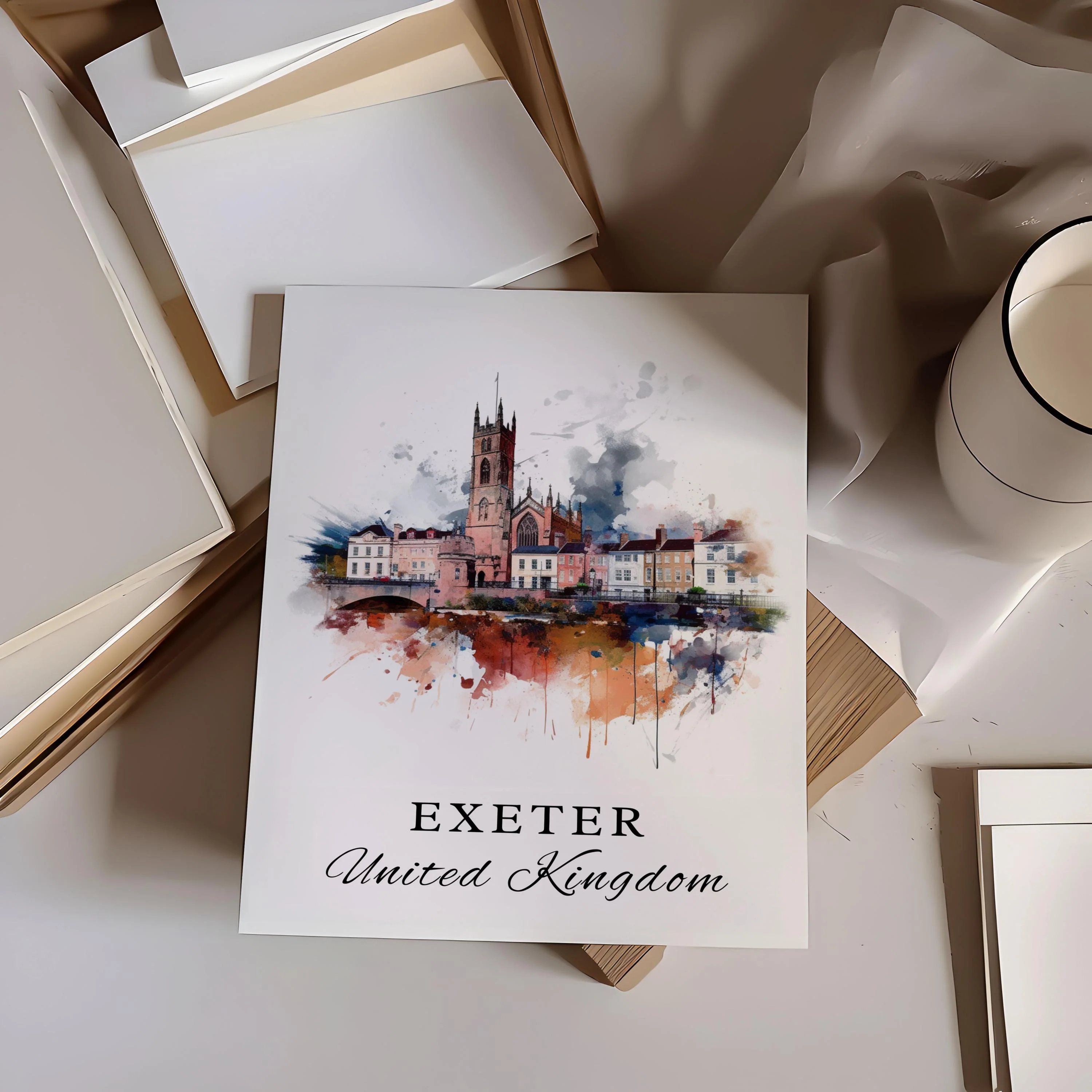 Exeter, England – Watercolor Art Print - Image 2