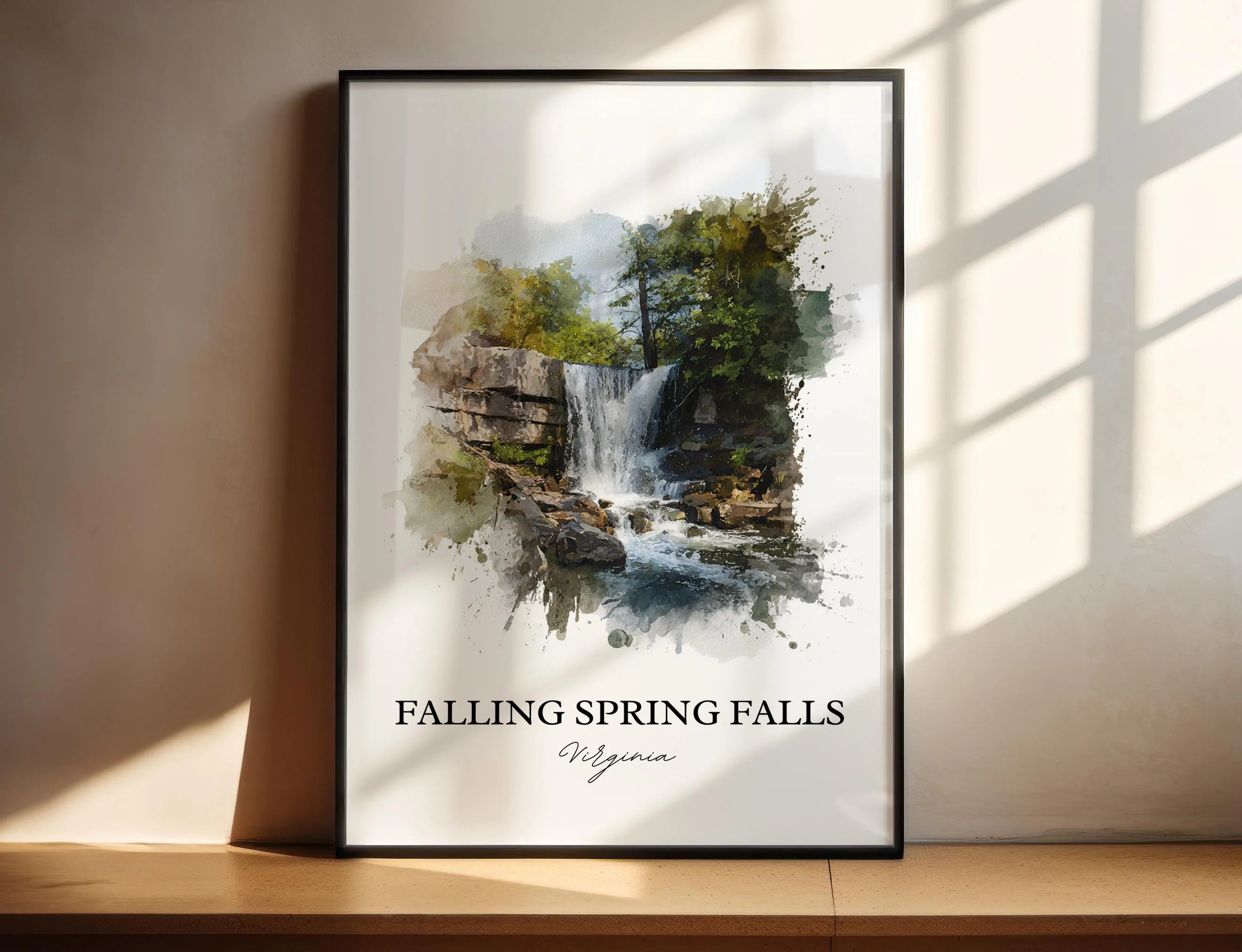 Falling Spring Falls, Virginia, USA – Watercolor Art Print