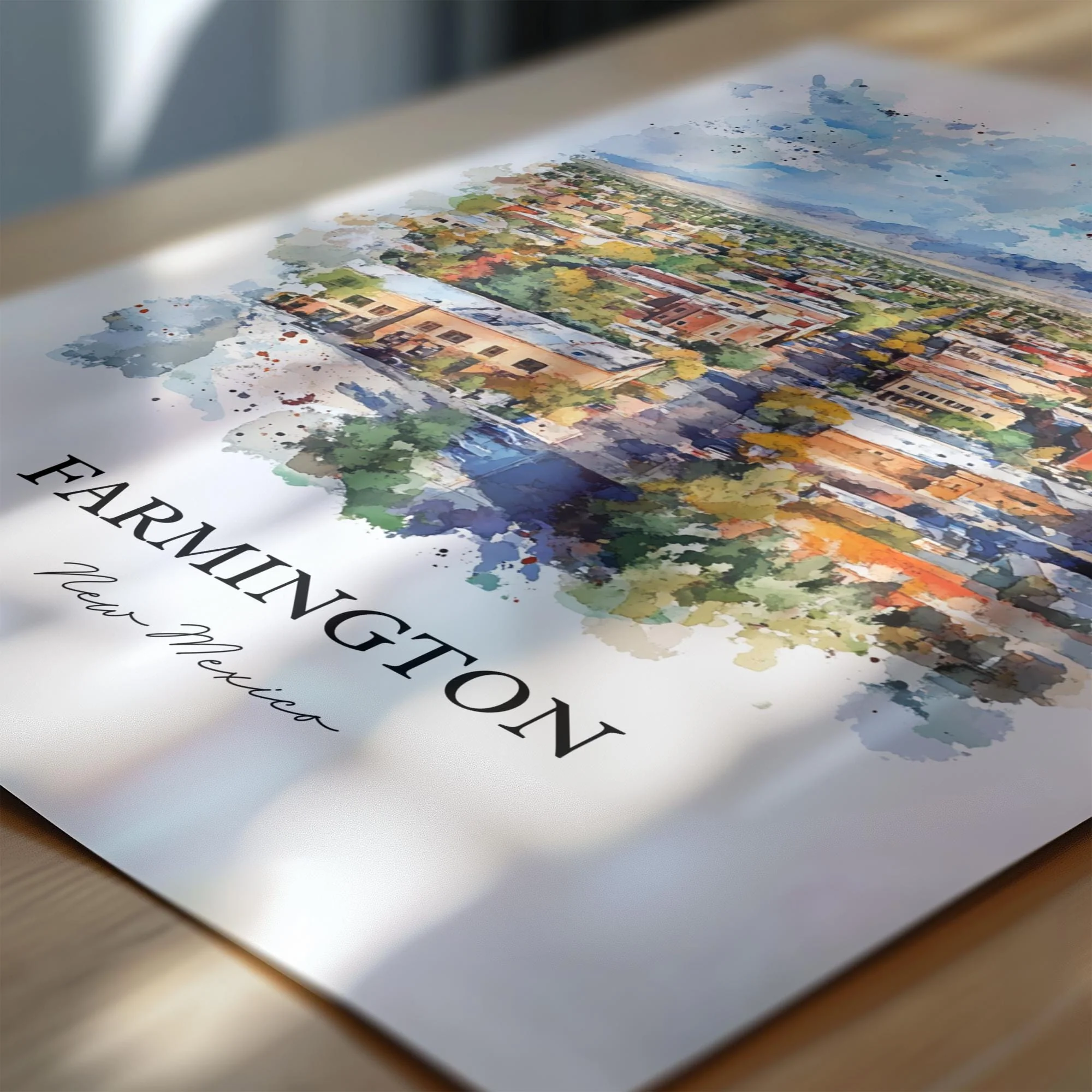 Farmington, New Mexico, USA – Watercolor Art Print - Image 2