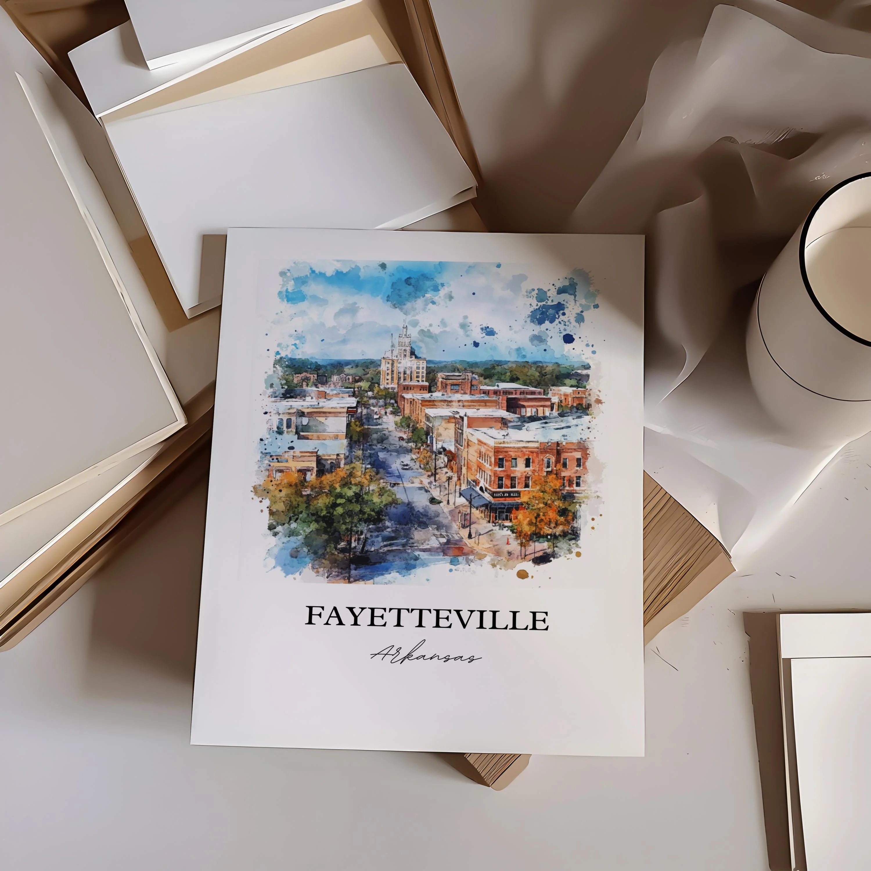 Fayetteville, Arkansas – Watercolor Art Print - Image 3